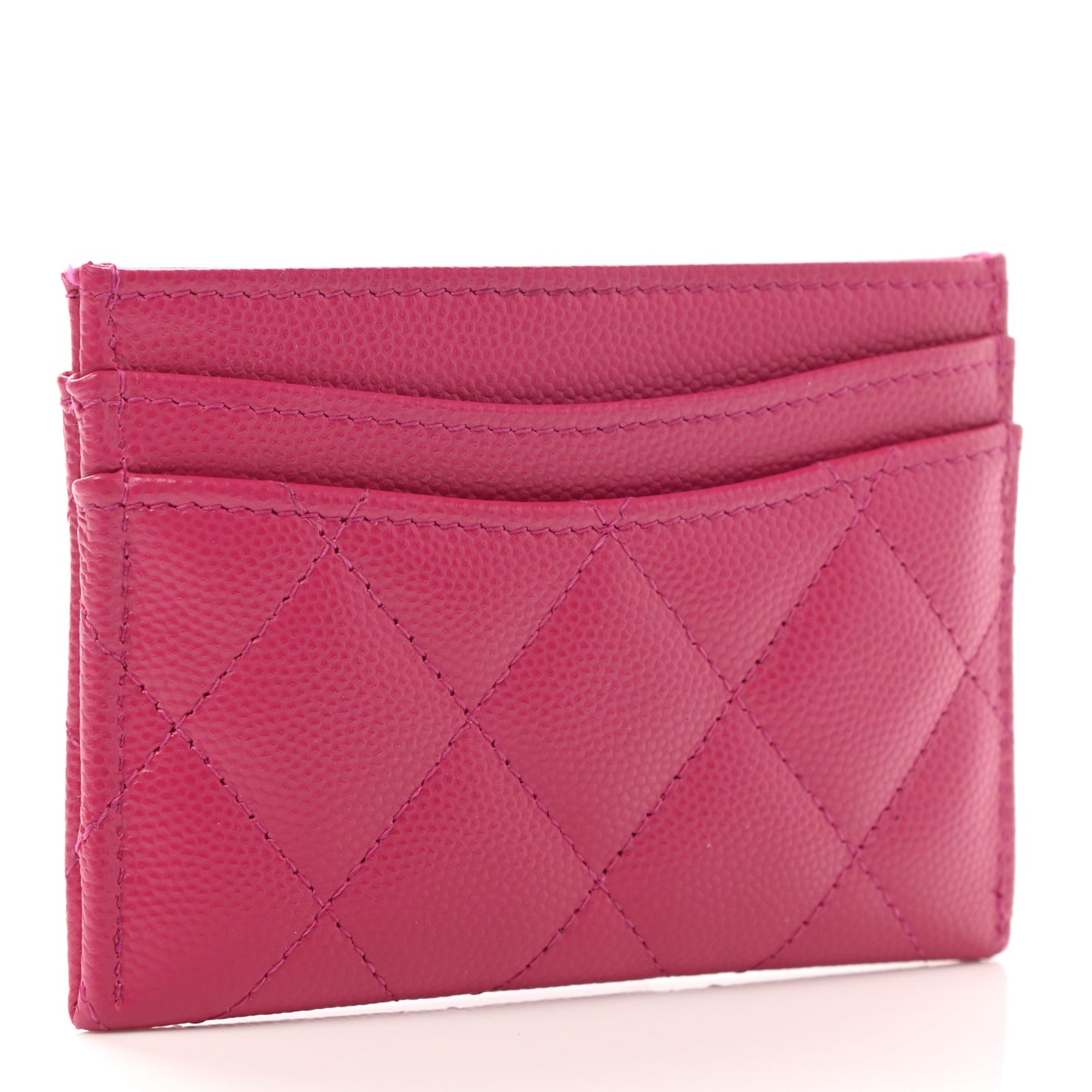 Caviar Quilted Card Holder Fuchsia