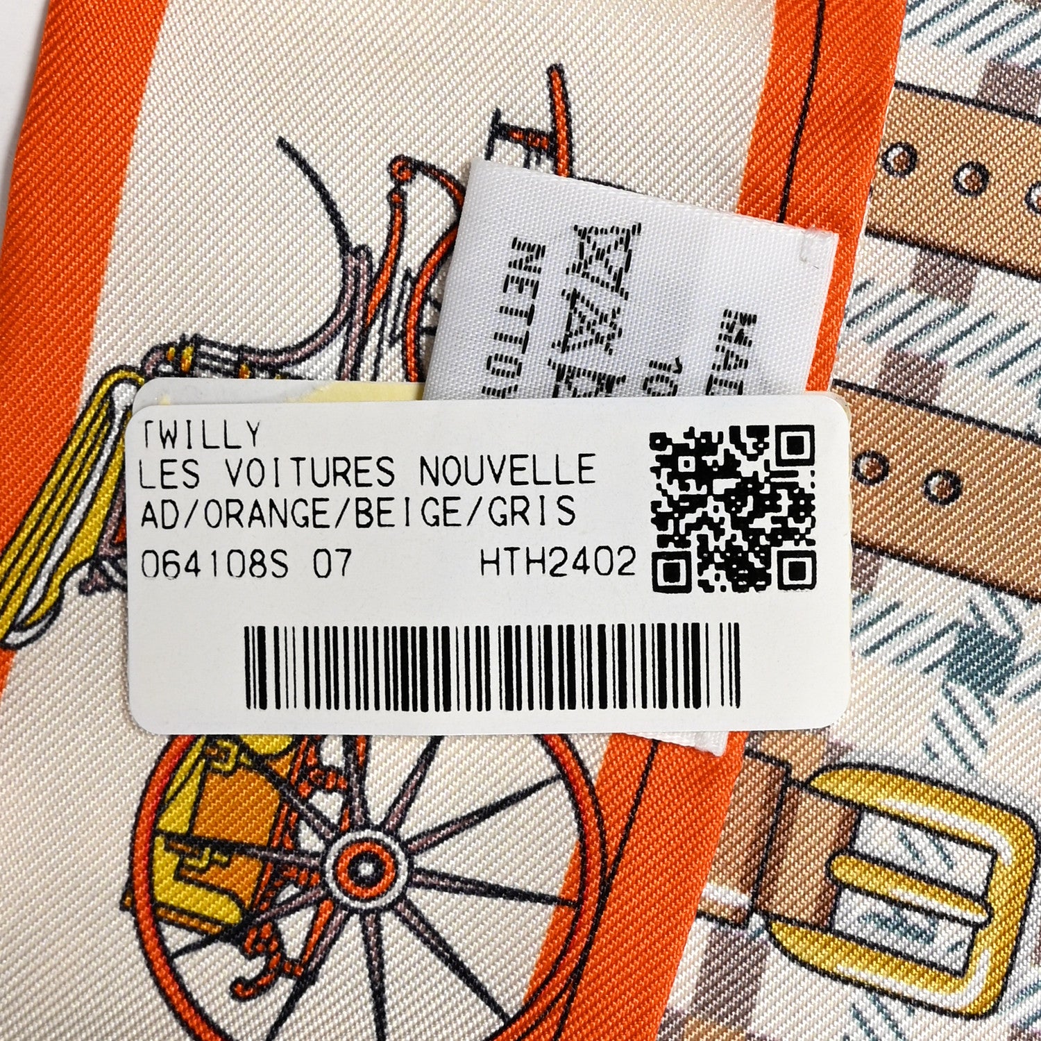 Hermes Silk Les Voitures Nouvelle Twilly Orange Beige Gris 4 of 4