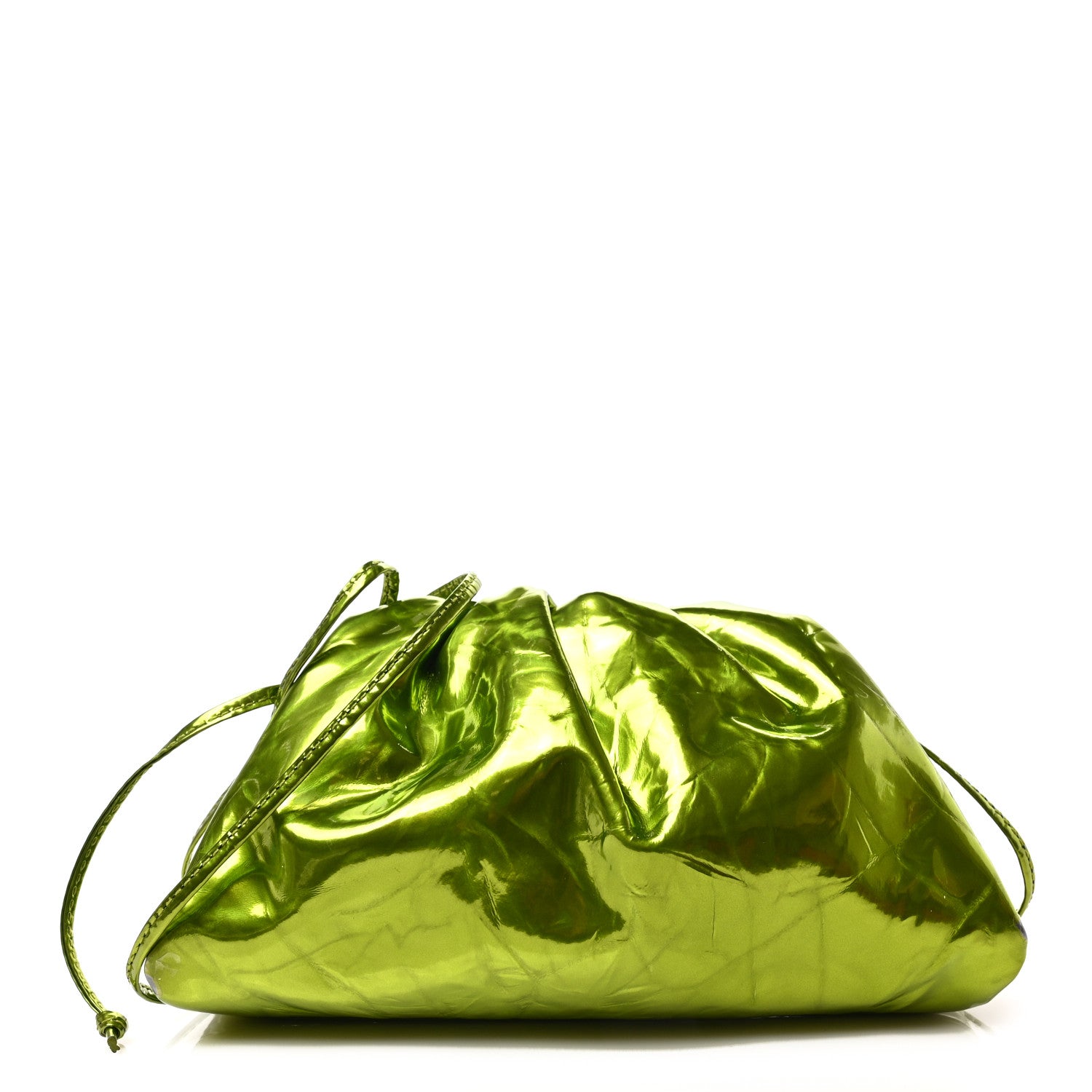 Bottega Veneta Metallic Crushed Calfskin The Mini Pouch Chlorophyll 1 of 8