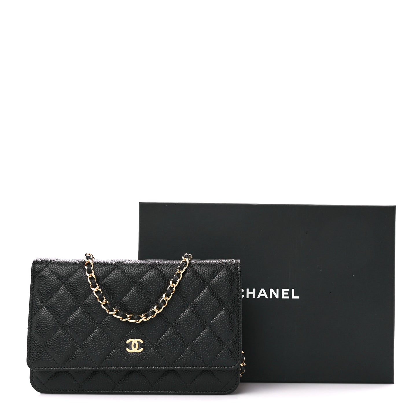 Caviar Quilted Wallet on Chain WOC Black
