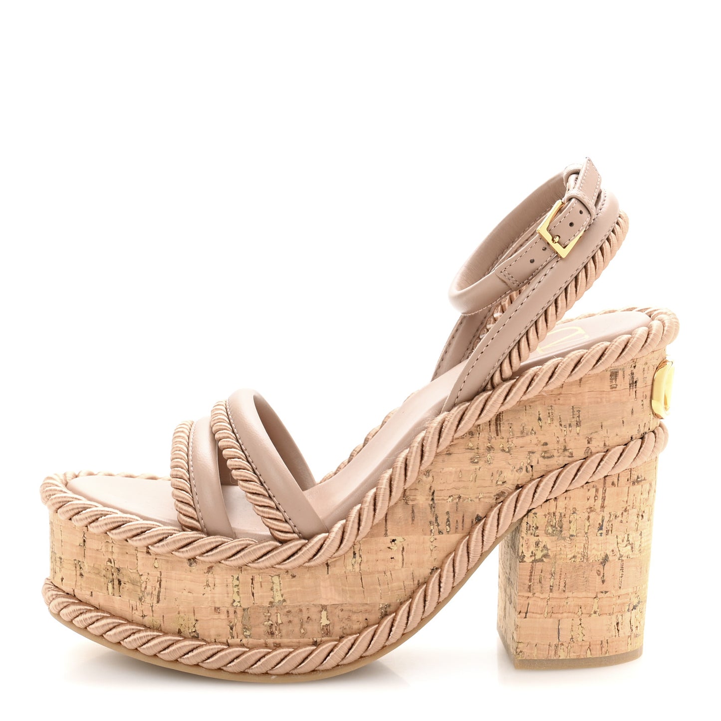 Calfskin VLogo Summerblocks Platform Wedge Sandals 38 Rose Cannelle