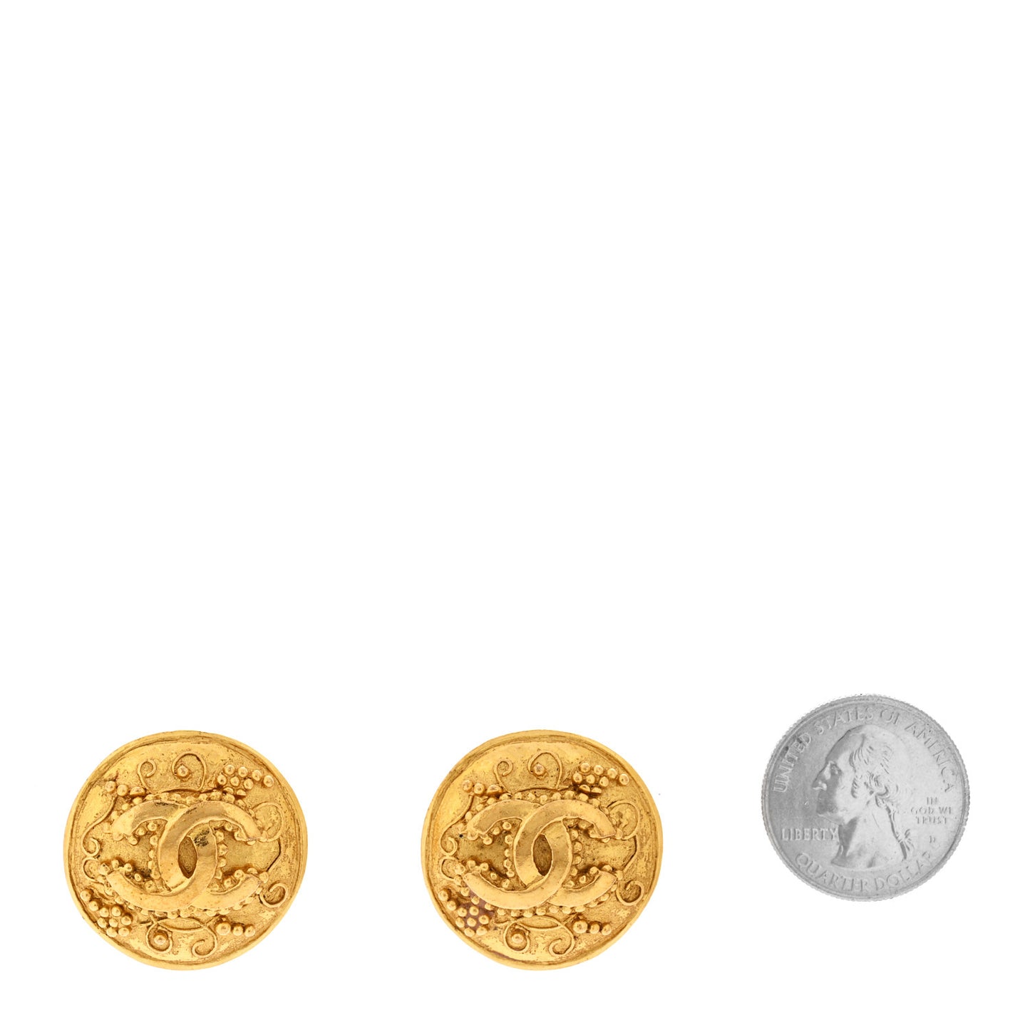 Round CC Clip On Earrings Gold