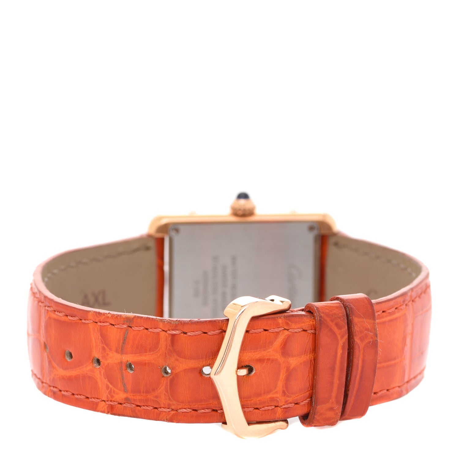 Cartier Stainless Steel 18K Yellow Gold Alligator 24mm Tank Solo Quartz Watch Orange 3 of 7