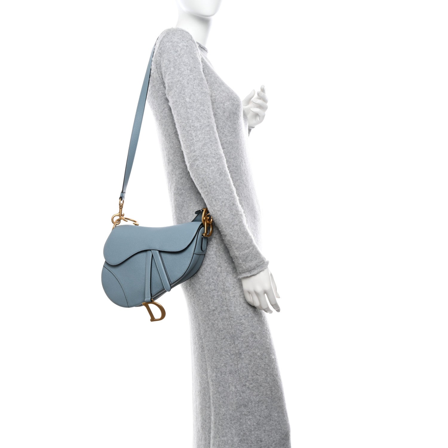 Christian Dior Grained Calfskin Saddle Bag With Strap Horizon Blue 2 of 9
