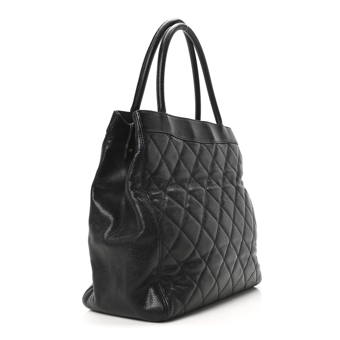 Caviar Quilted CC Shopping Tote Black