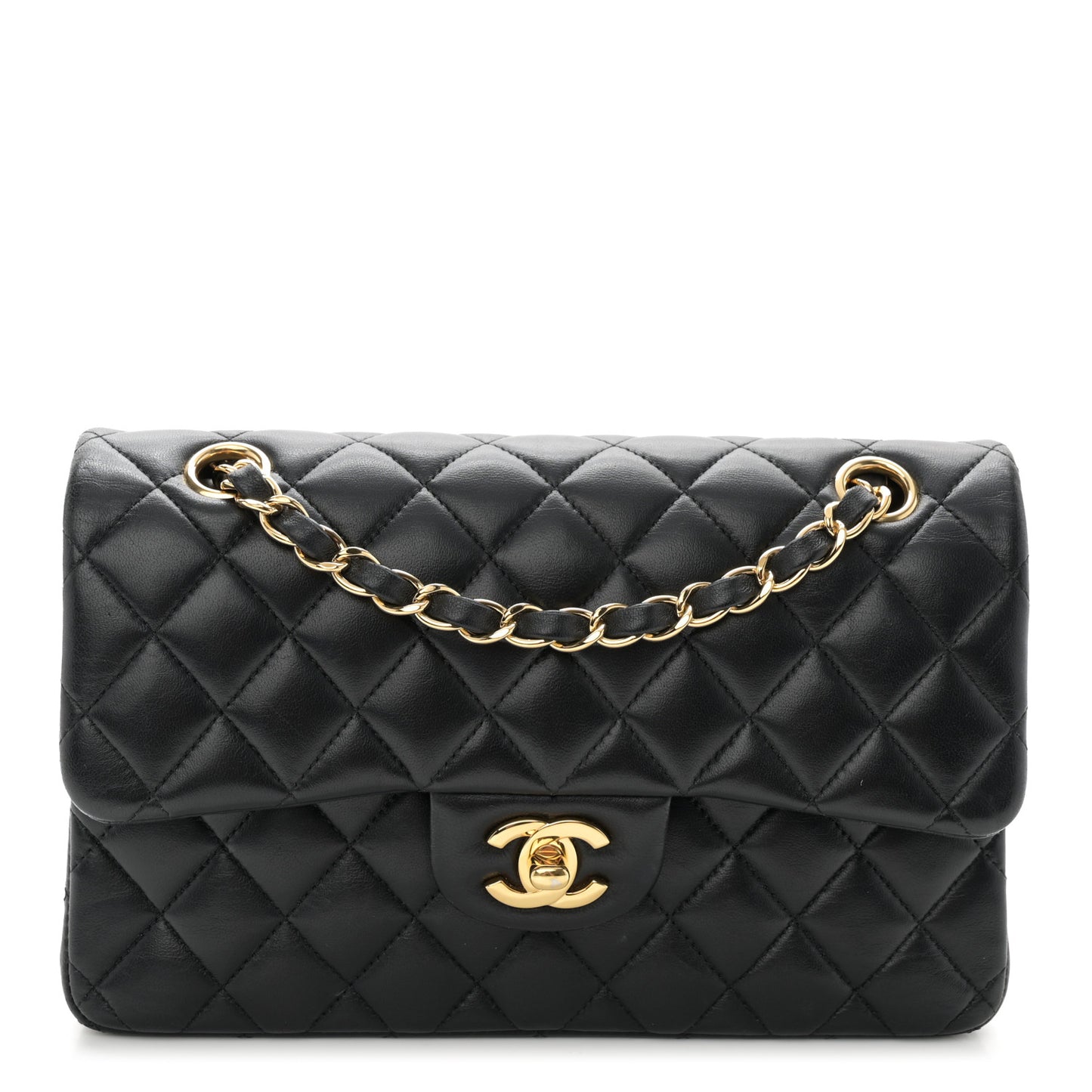 Lambskin Quilted Small Double Flap Black