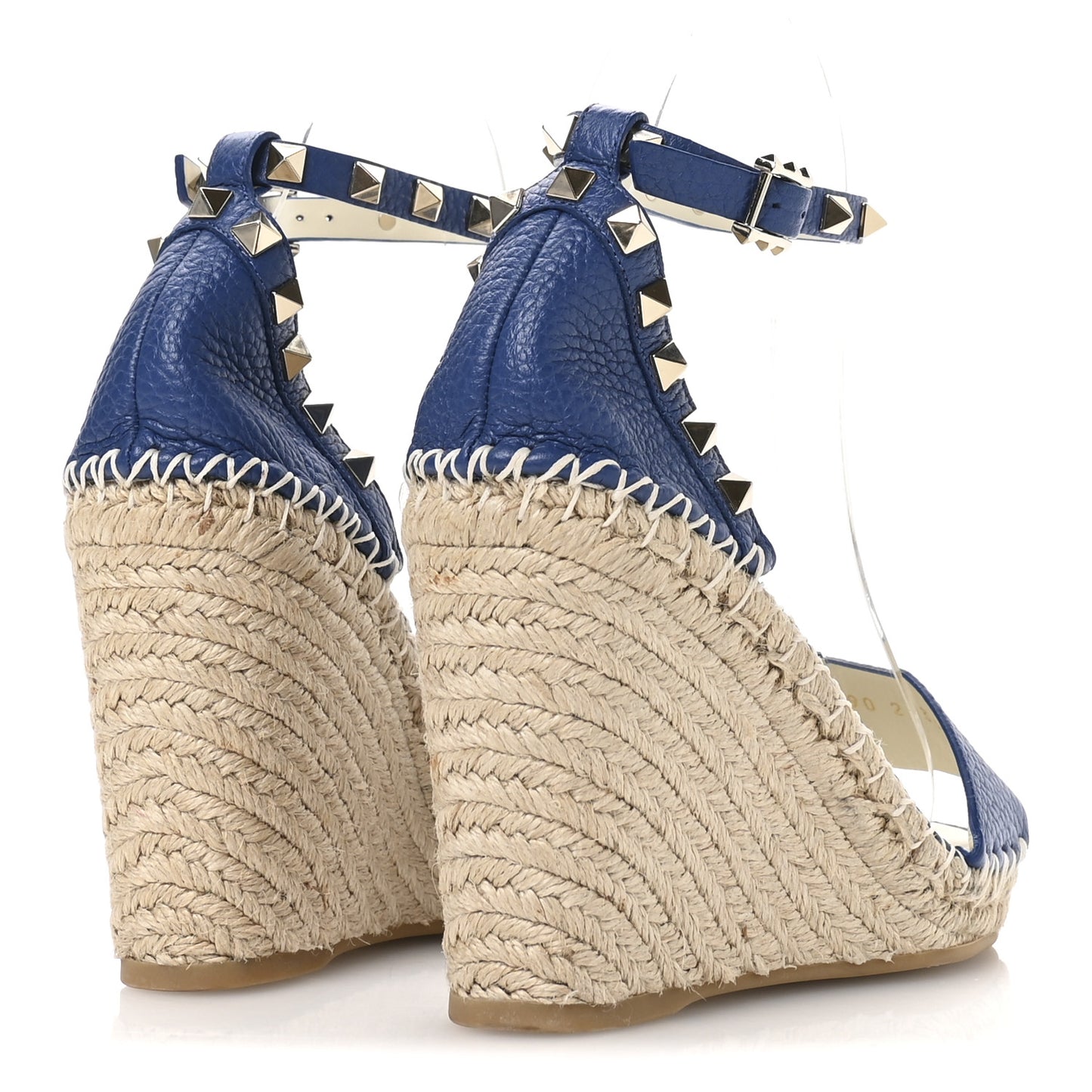 Grained Calfskin Rockstud Ankle Strap Espadrille Wedge Sandals 36 Baltique