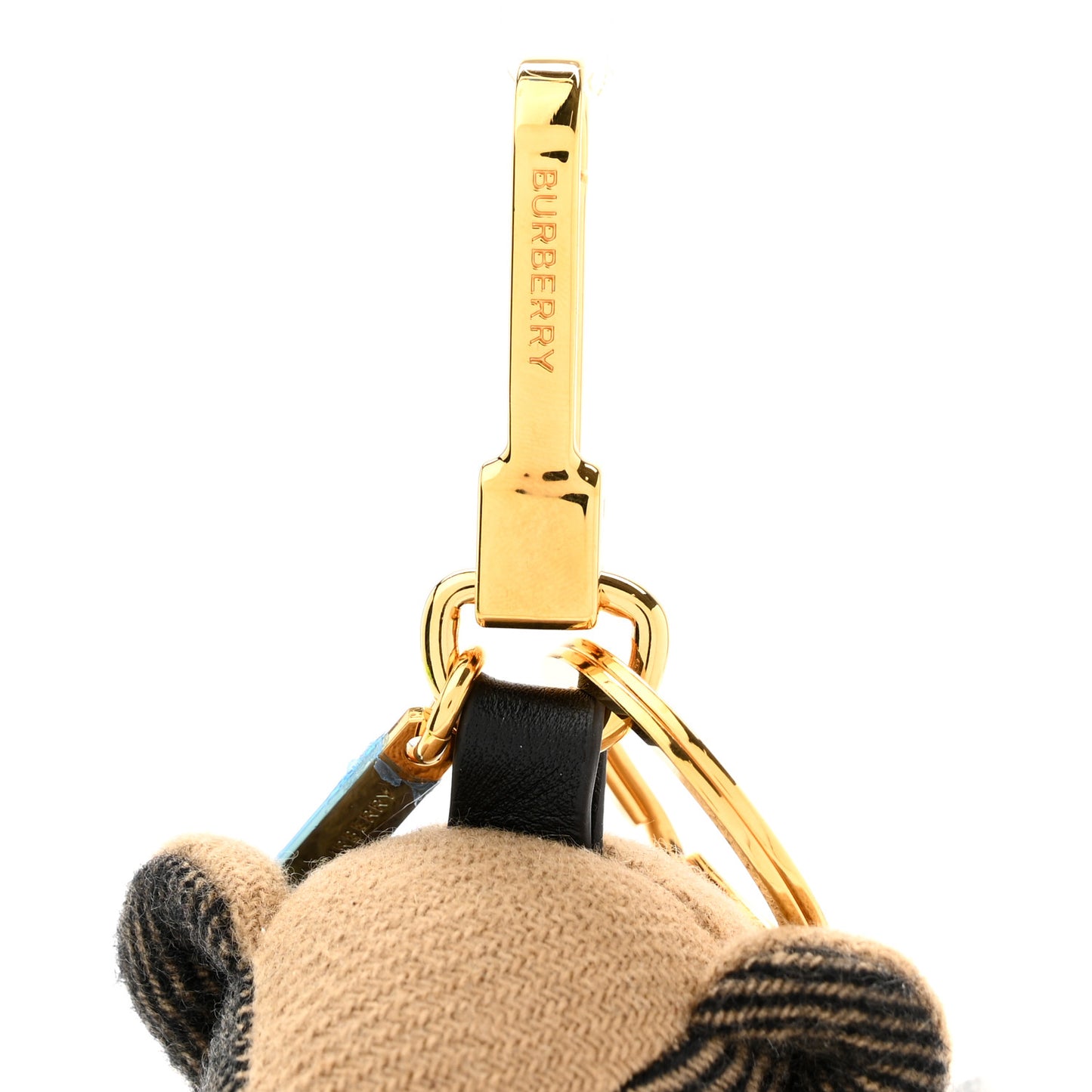 Thomas Metallic Trench Teddy Bear Keychain Charm Tan