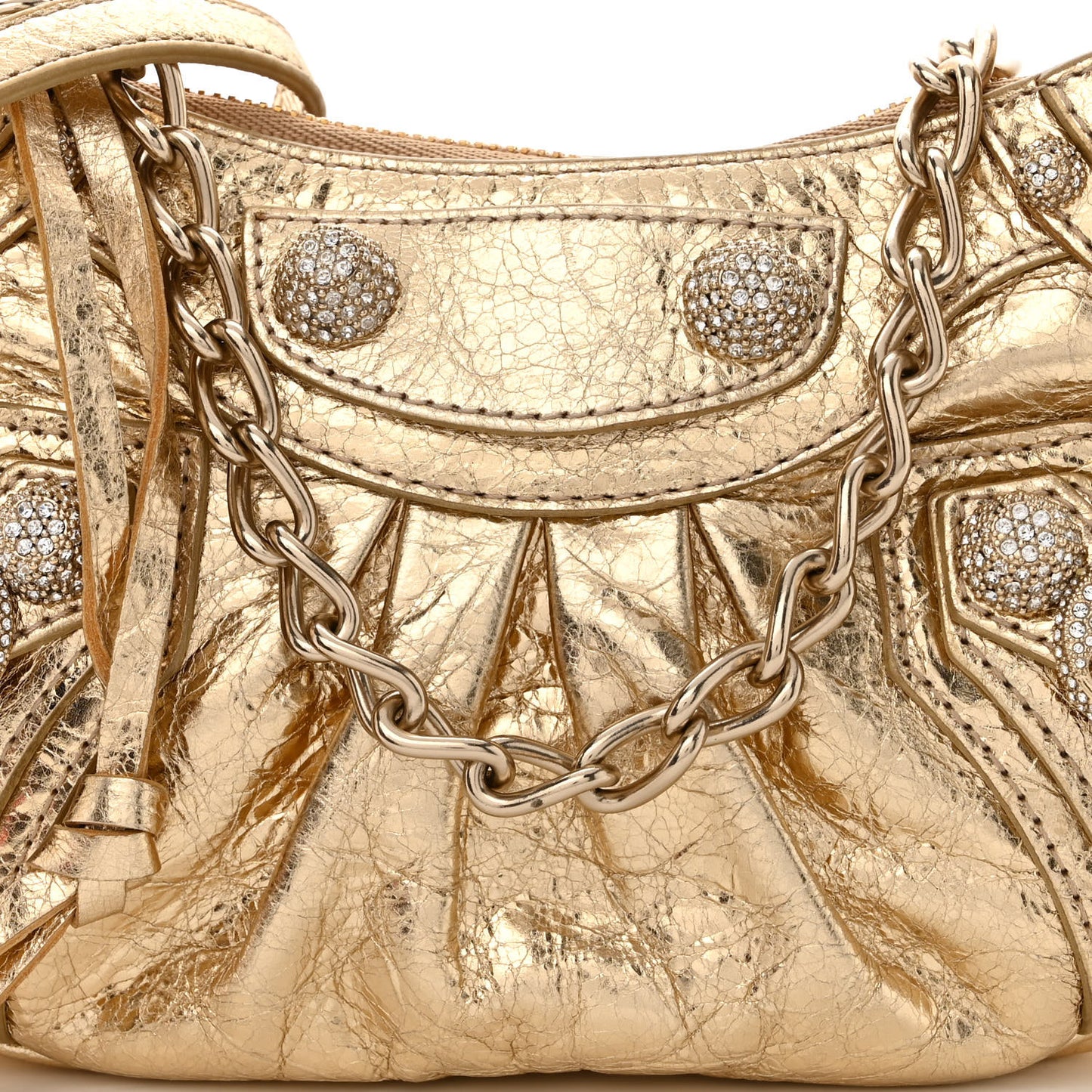 Metallic Arena Agneau Crystal Le Cagole Mini Purse With Chain Light Gold