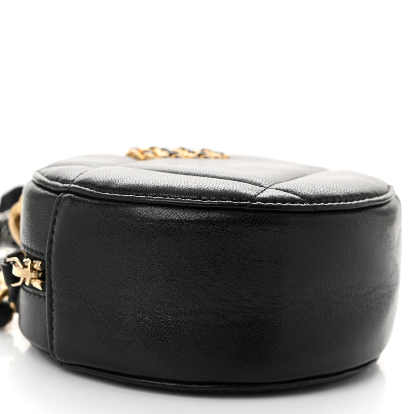 Shiny Goatskin Quilted Chanel 19 Round Clutch With Chain Black