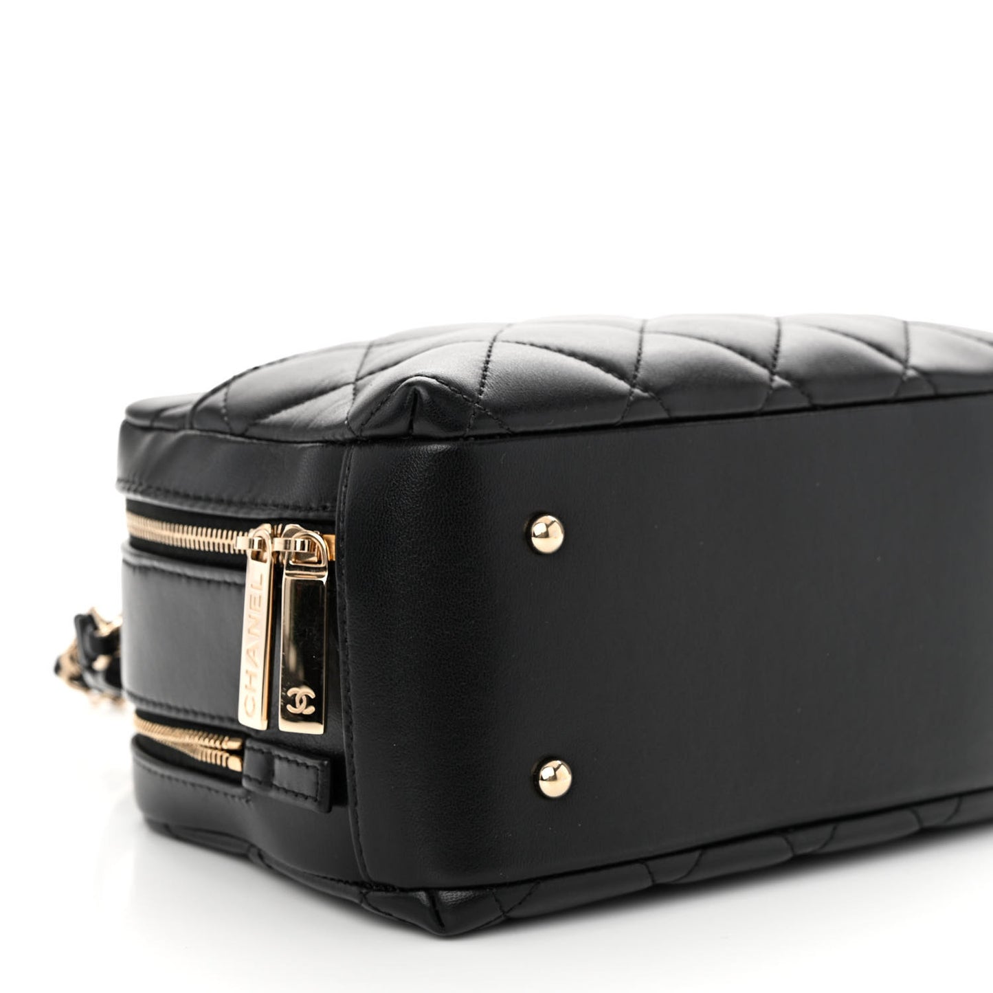 Lambskin Quilted Small Trendy CC Bowling Bag Black