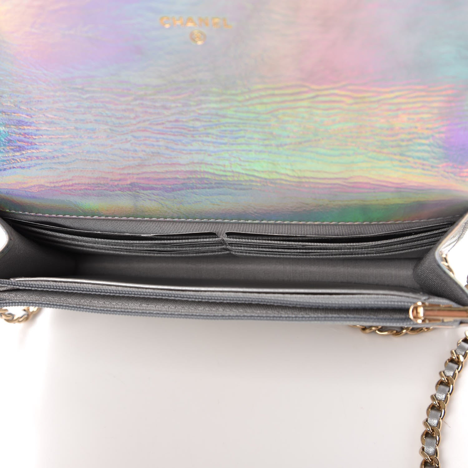 Chanel Iridescent Goatskin Quilted Wallet On Chain WOC Silver 5 of 12