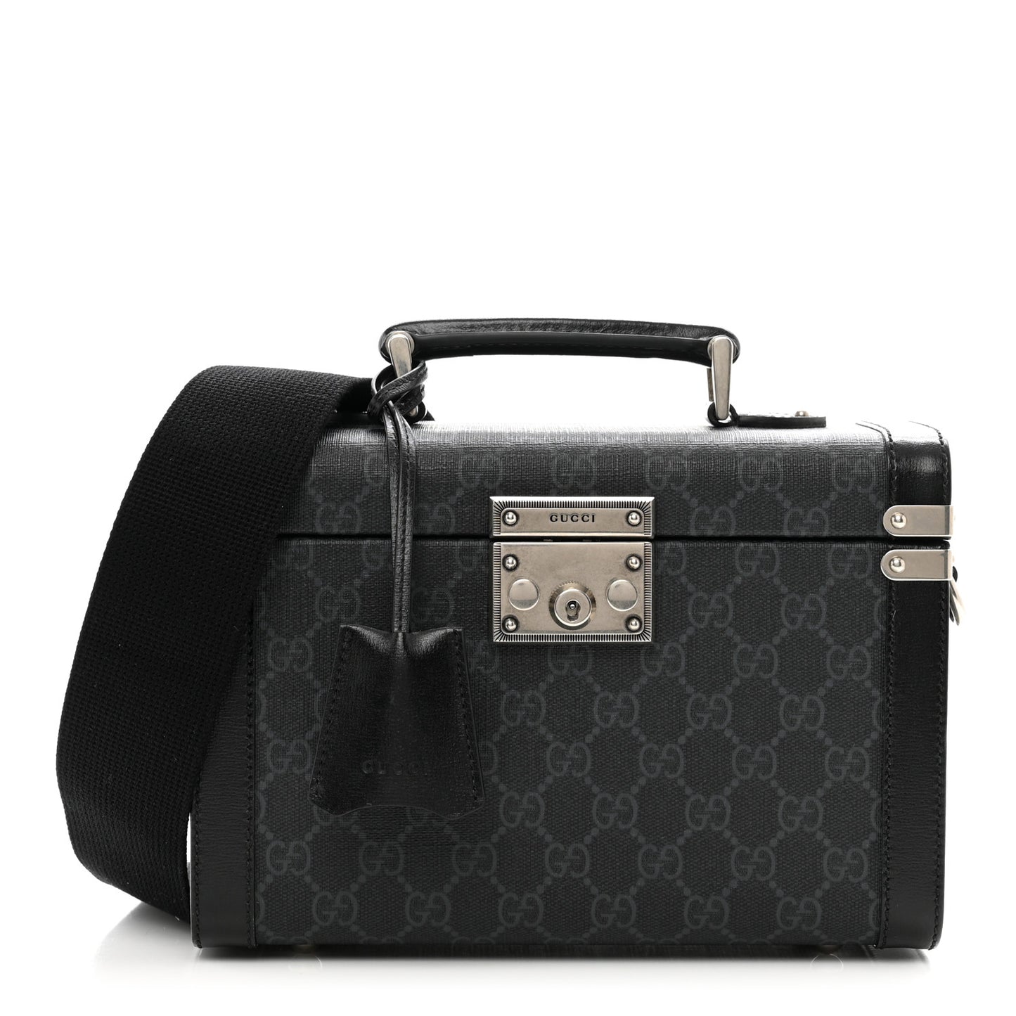 GG Supreme Monogram Calfskin Savoy Top Handle Beauty Case Black