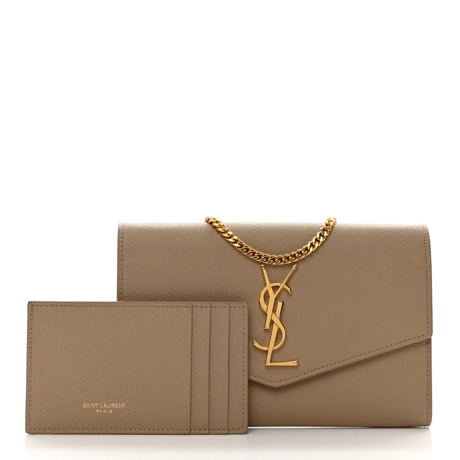 Saint Laurent Grain De Poudre Monogram Uptown Chain Wallet Dark Beige 3 of 11