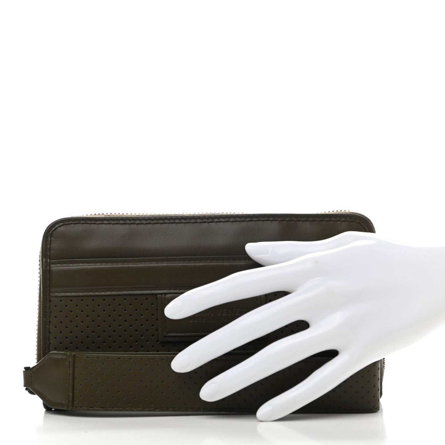 Perforated Calfskin Leggero Wristlet Green