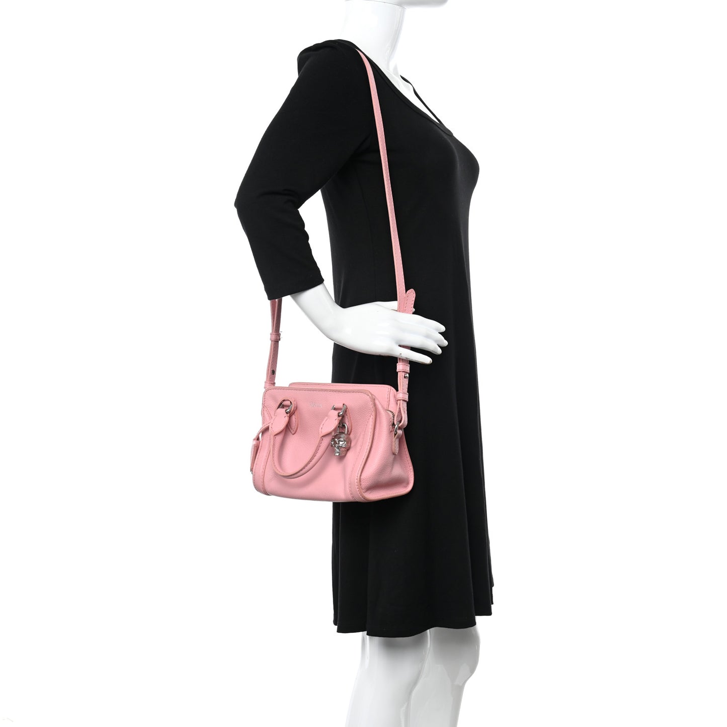 Pebbled Calfskin Mini Skull Padlock Zip Around Tote Petal