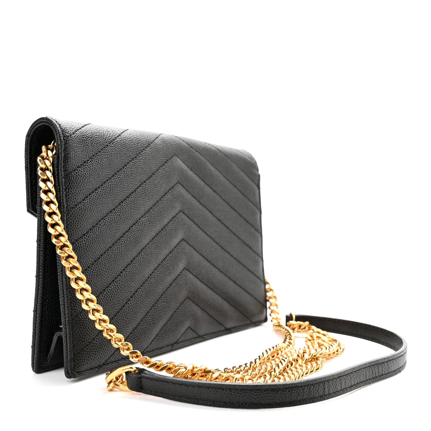 Grain De Poudre Matelasse Chevron Monogram Envelope Chain Wallet Black