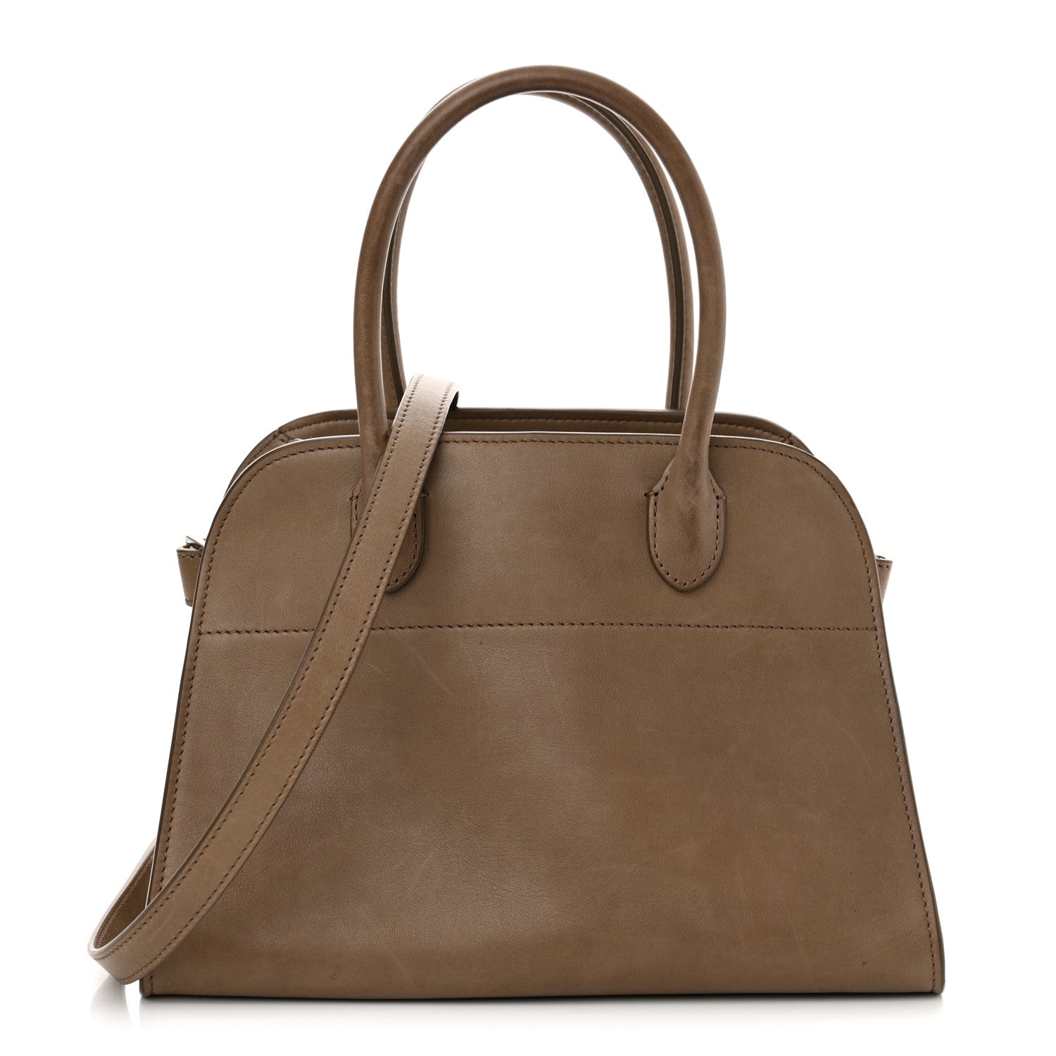 The Row Polished Saddle Calfskin Soft Margaux 10 Bag Mouse Grey