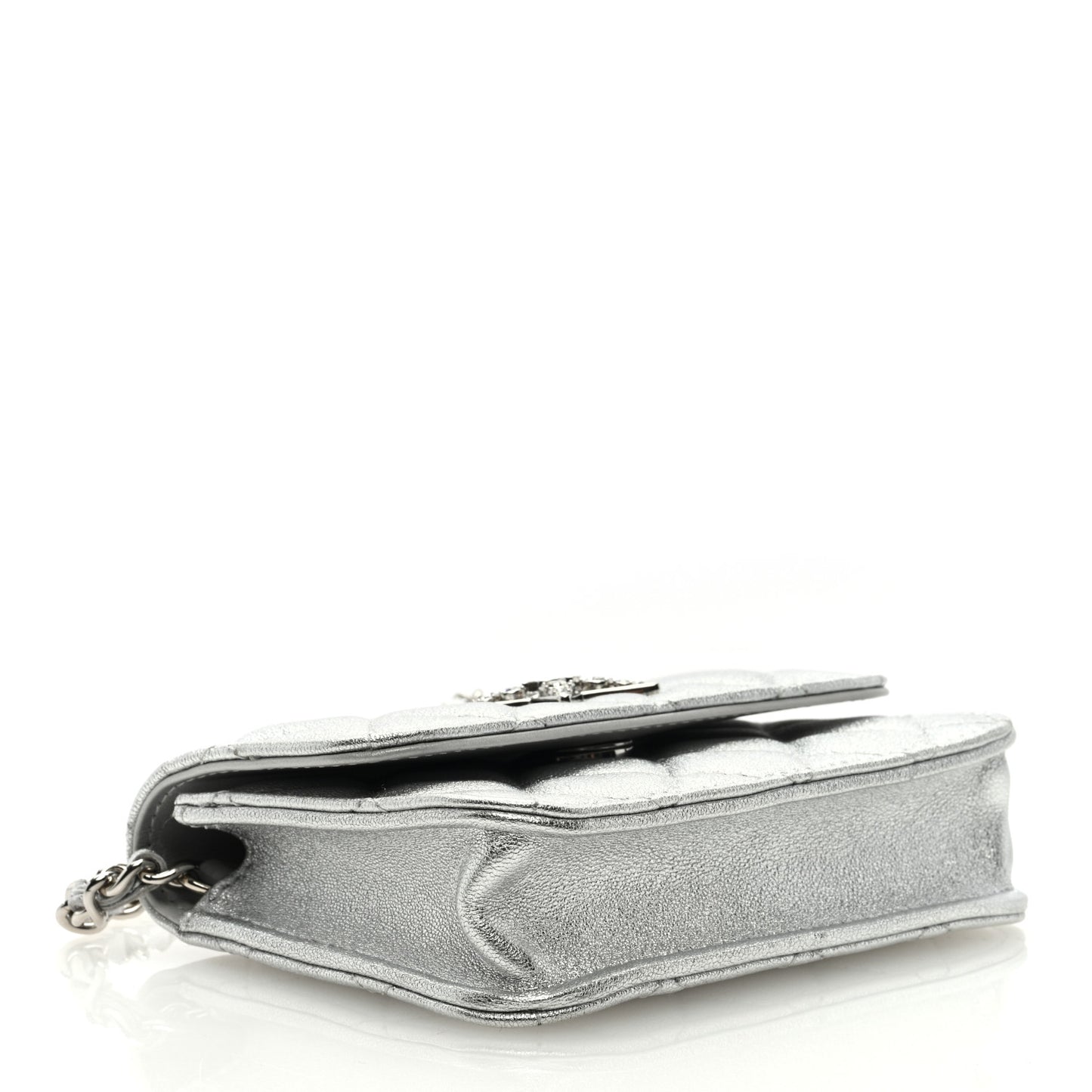 Metallic Goatskin Quilted Star Flap Waist Belt Bag Silver