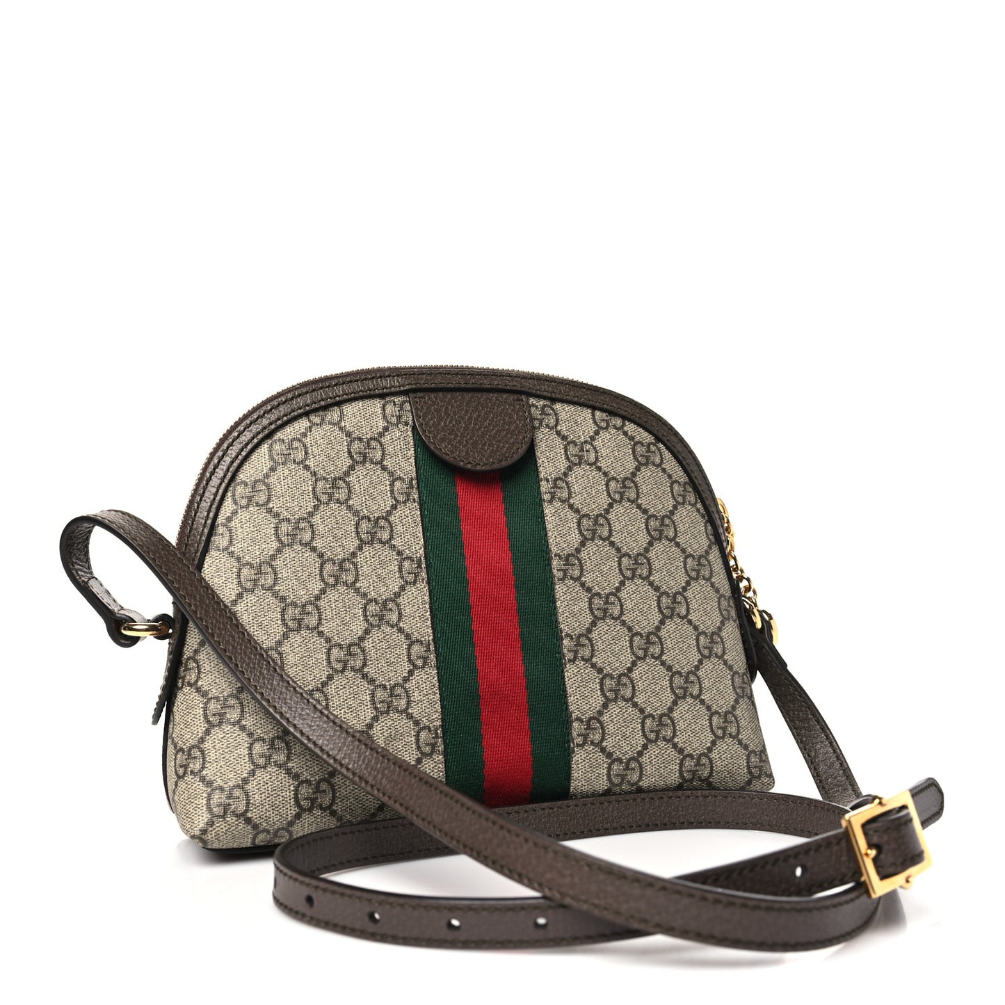 GG Supreme Monogram Textured Dollar Calfskin Web Small Ophidia Dome Shoulder Bag Beige Ebony New Acero