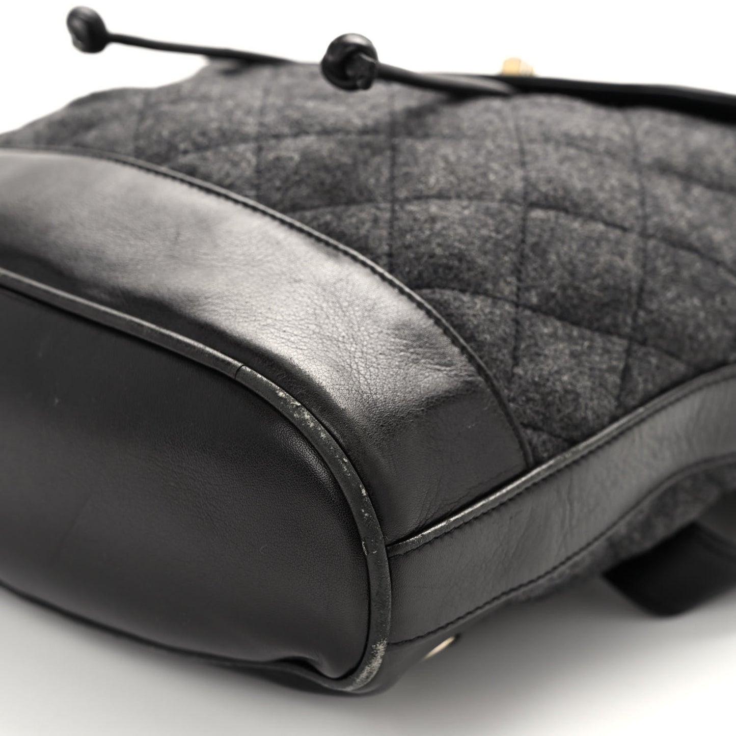 Lambskin Wool Quilted Drawstring Sling Backpack Black Grey