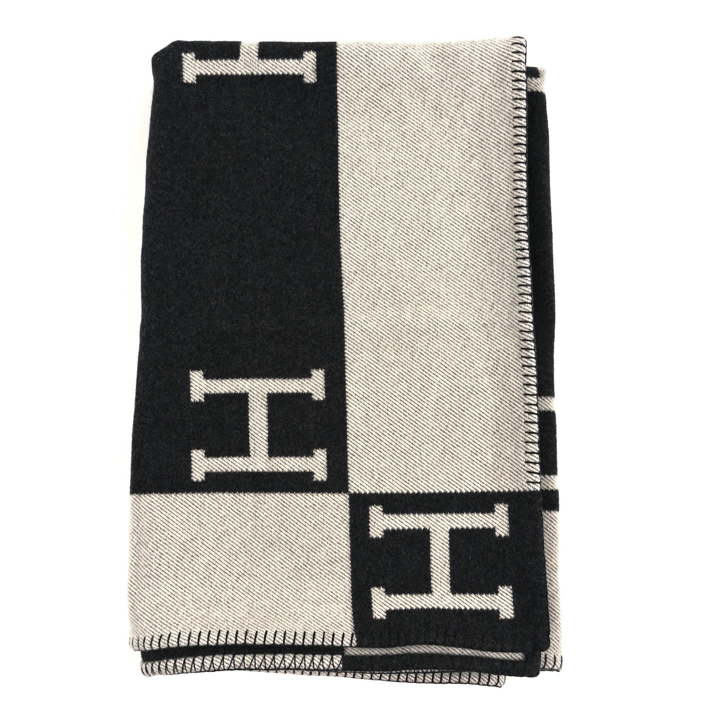 HERMES Avalon ブランケット ウール カシミヤ Hermes Wool Cashmere Avalon Blanket Ecru Gris Fonce 1860774