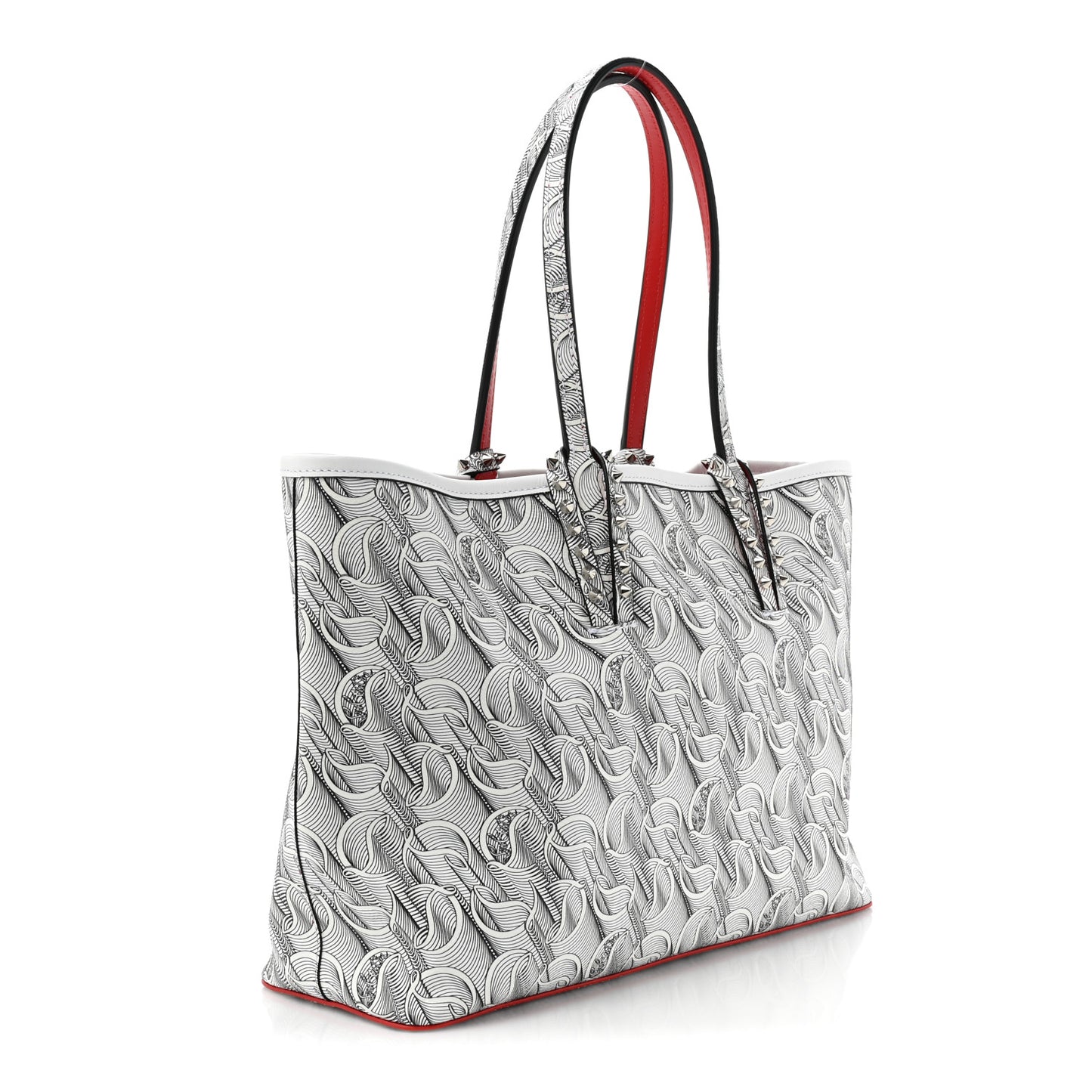 Calfskin Empire Spikes Small East West Cabata Tote White Black