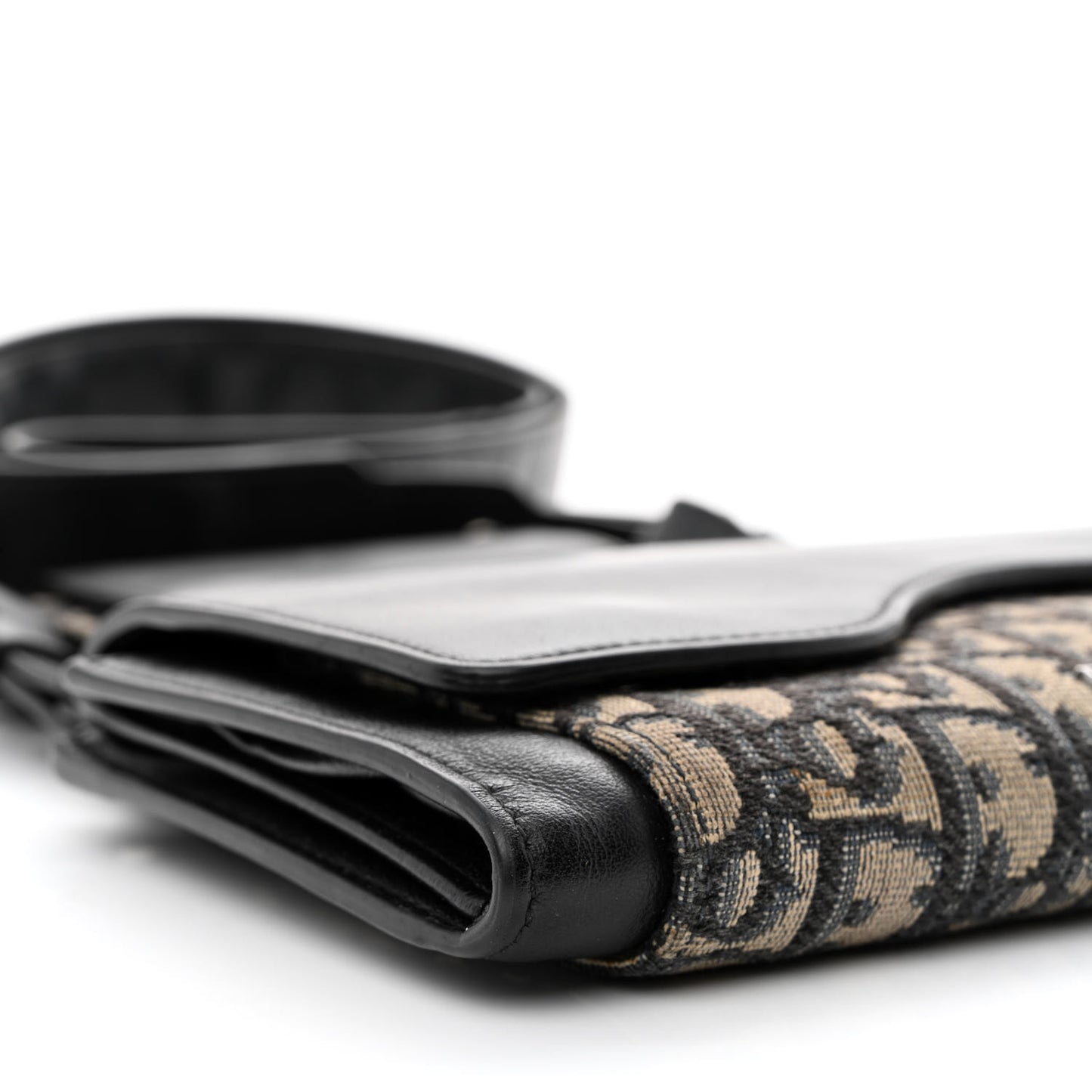 Oblique Smooth Calfskin Elite Shoulder Pouch Beige Black