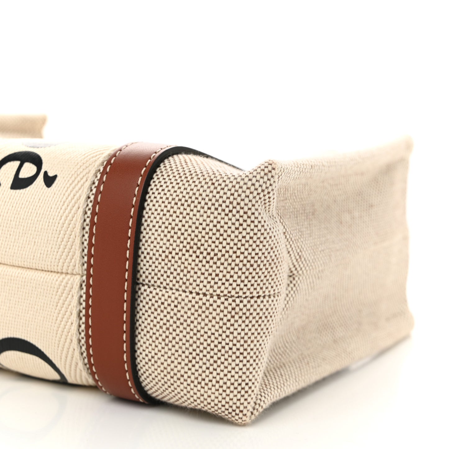 Cotton Calfskin Small Woody Ribbon Tote White Brown
