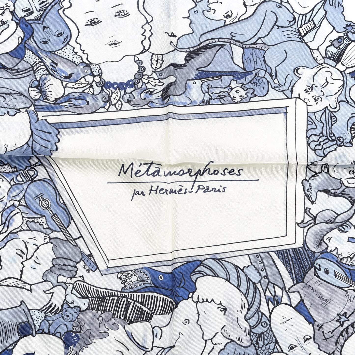 Silk Metamorphoses Par Paris Scarf 90 Blanc Bleu Ciel