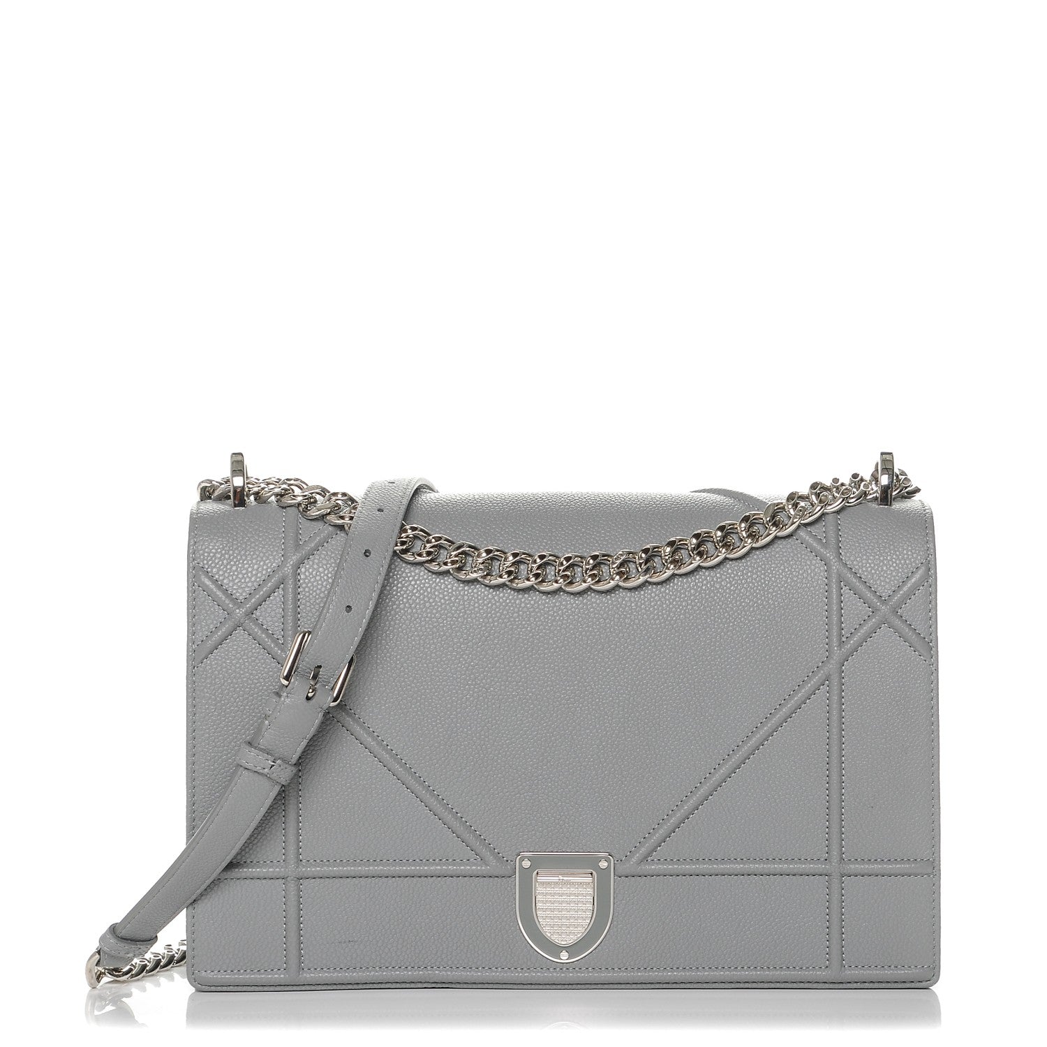 Christian Dior Grained Calfskin Large Diorama Flap Bag Grey 192138