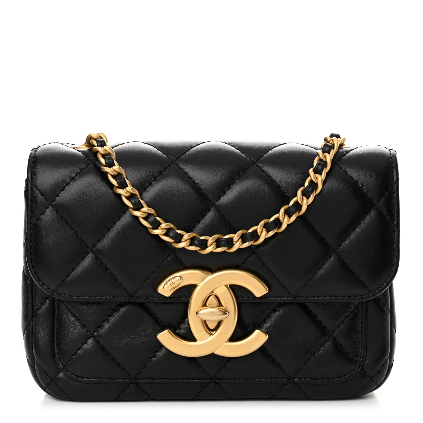 Shiny Lambskin Quilted Mini Maxi CC Flap Black