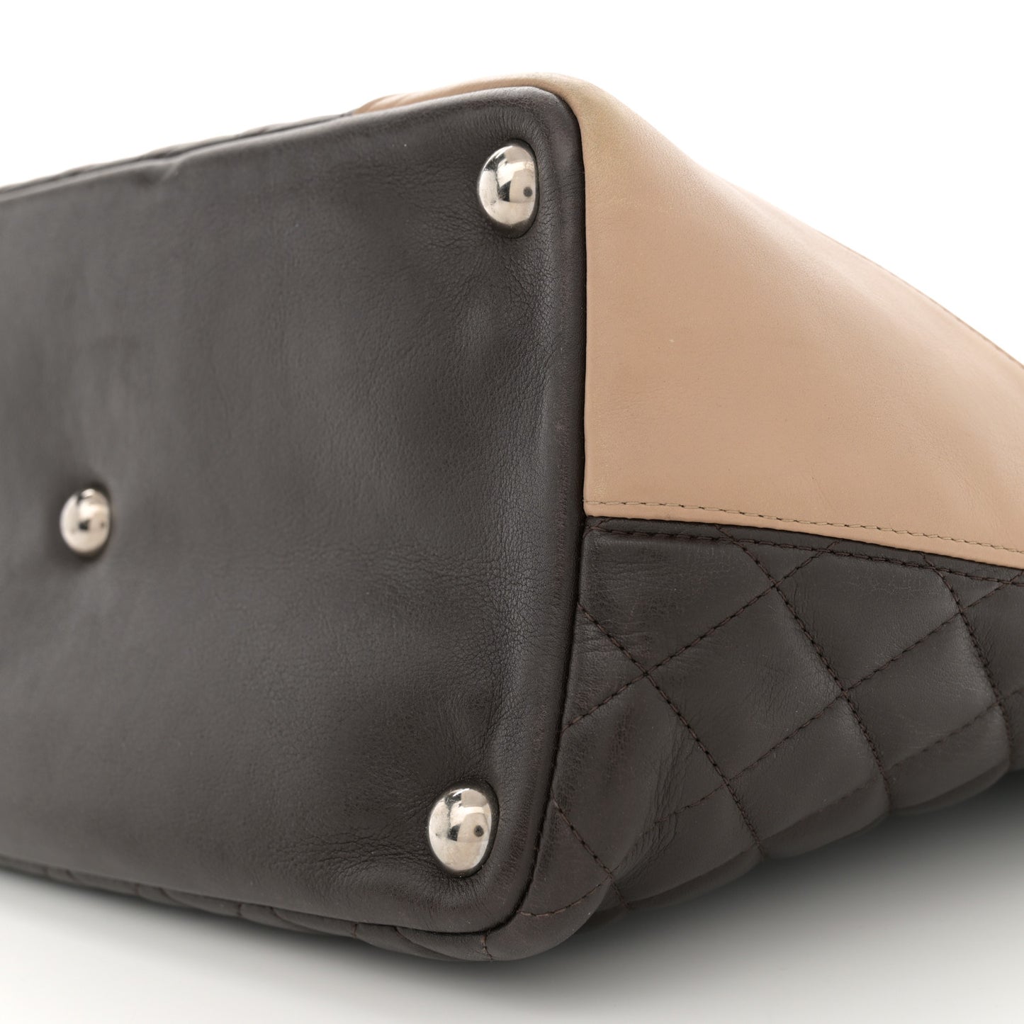 Calfskin Quilted Large Cambon Tote Brown Beige