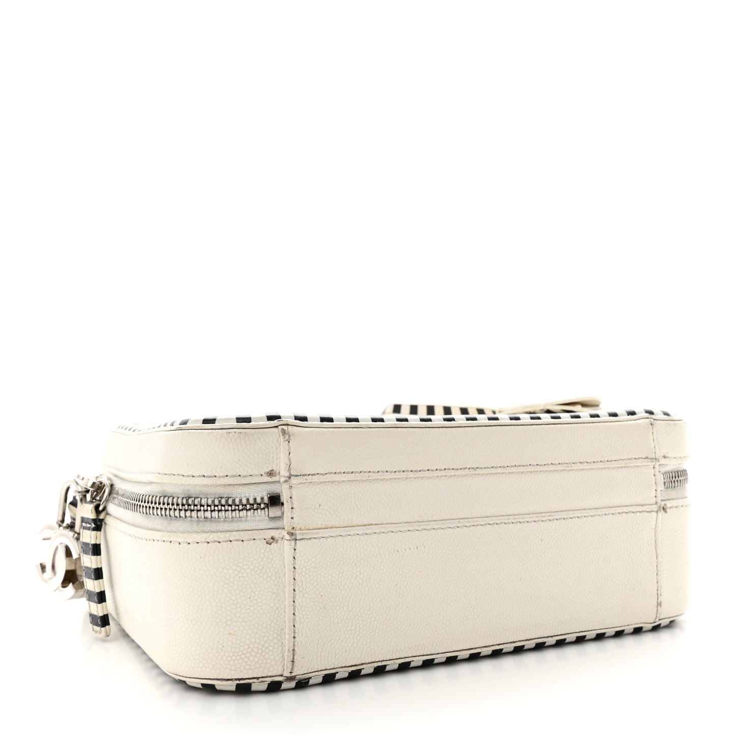 Caviar Quilted Striped Medium CC Filigree Vanity Case White Black