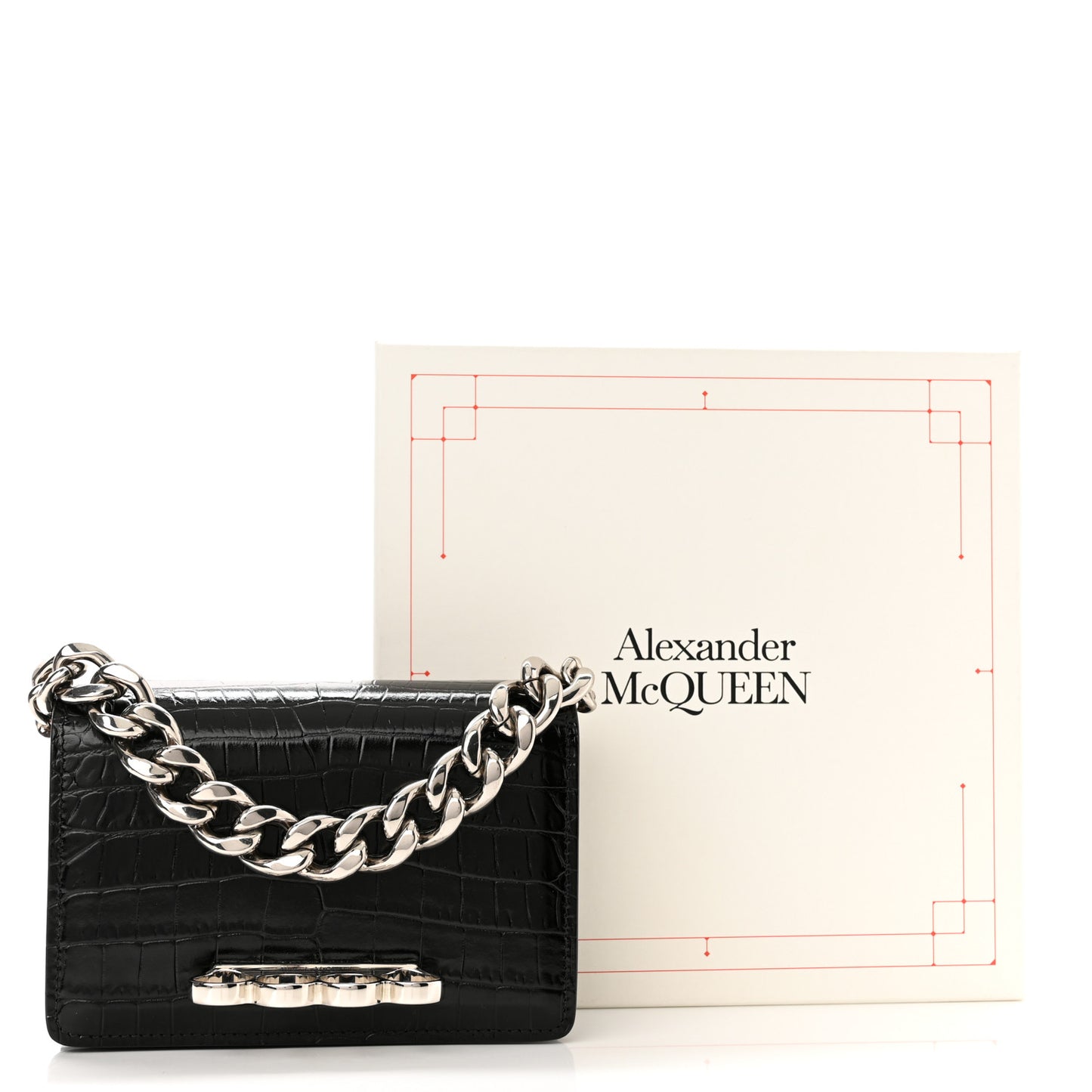 Croc Four Ring Knuckle Mini Chain Clutch Black