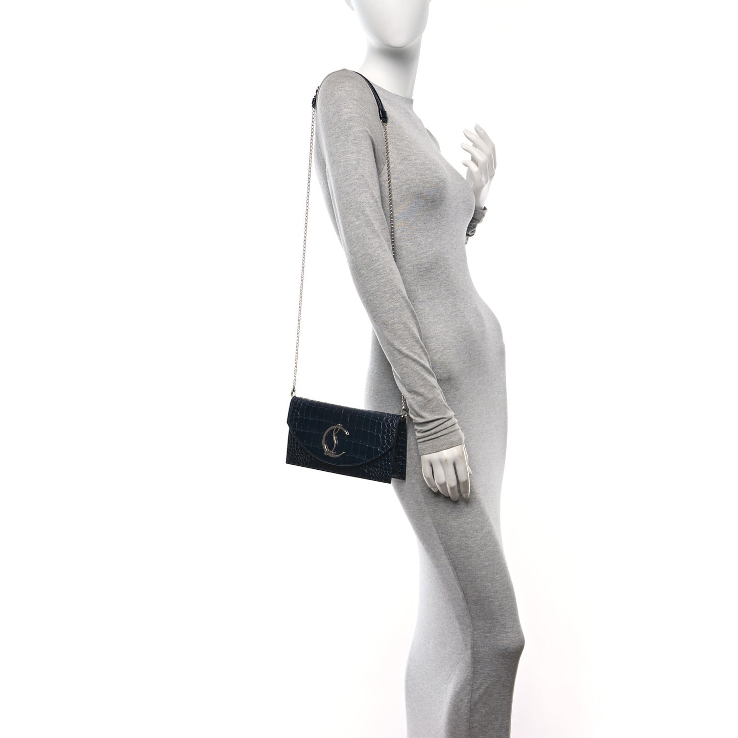 Calfskin Embossed Crocodile Loubi54 Crossbody Clutch Navy