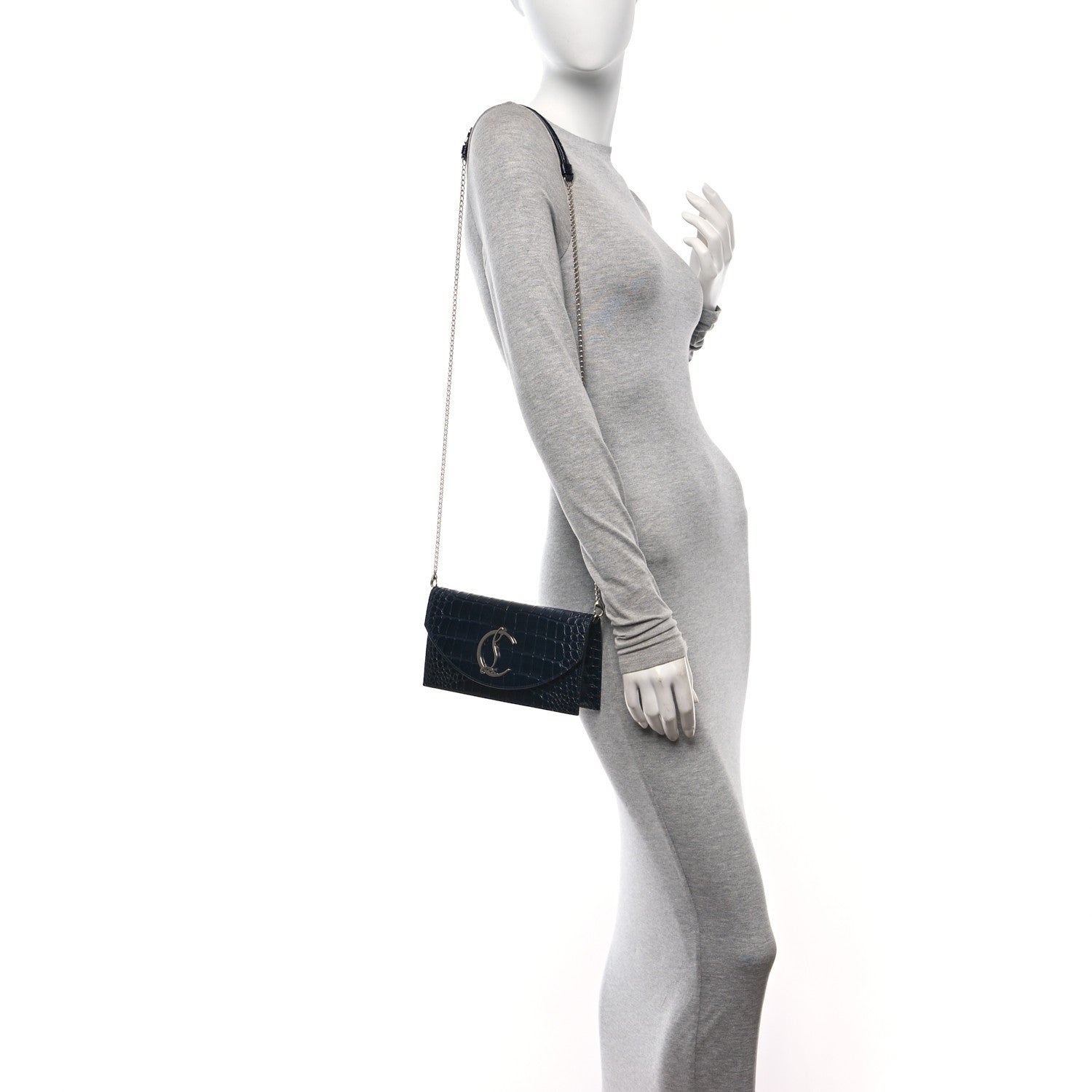 Christian Louboutin Calfskin Embossed Crocodile Loubi54 Crossbody Clutch Navy 2 of 9