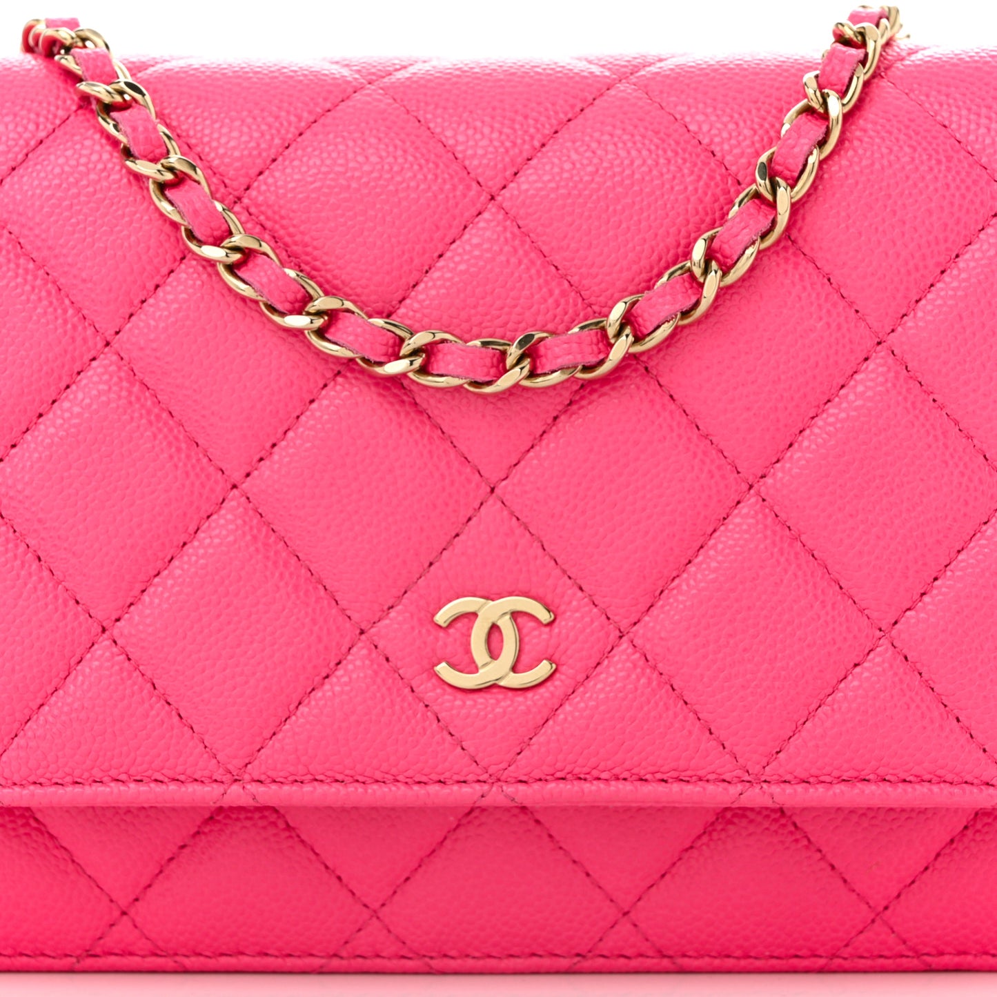 Caviar Quilted Wallet on Chain WOC Fuchsia