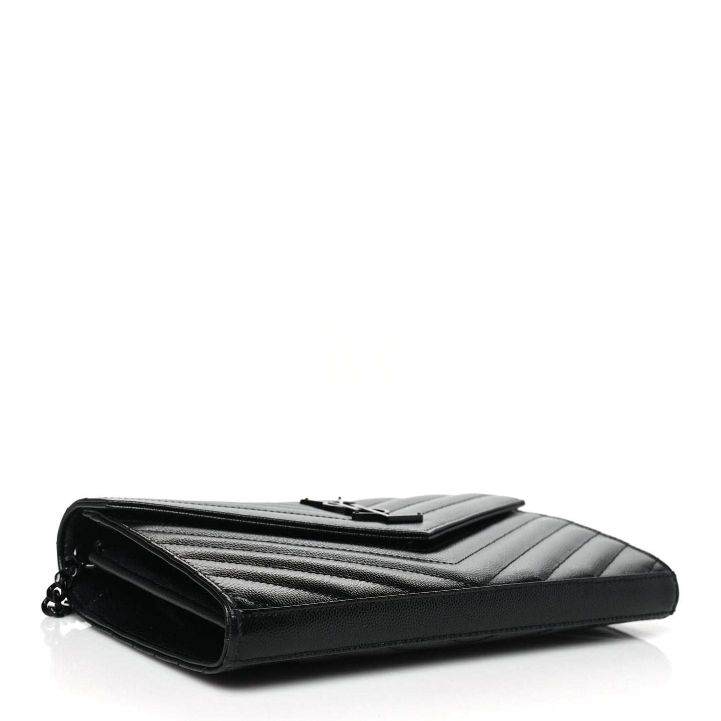 Grain De Poudre Matelasse Chevron Monogram Monochrome Chain Wallet Black