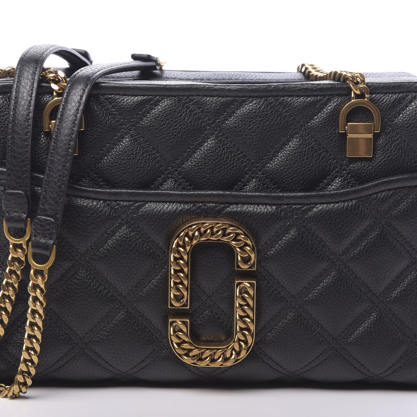 Grained Calfskin Quilted Double Stitched The Status Shoulder Bag Black