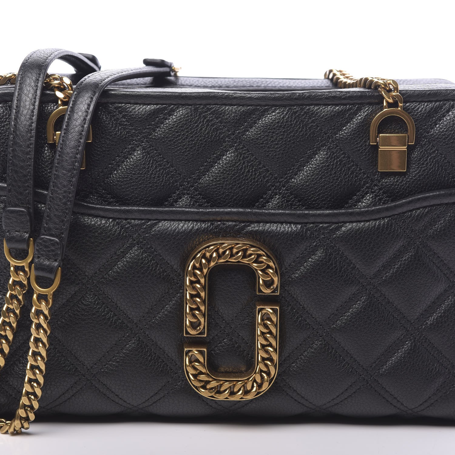 Marc Jacobs Grained Calfskin Quilted Double Stitched The Status Shoulder Bag Black 11 of 11