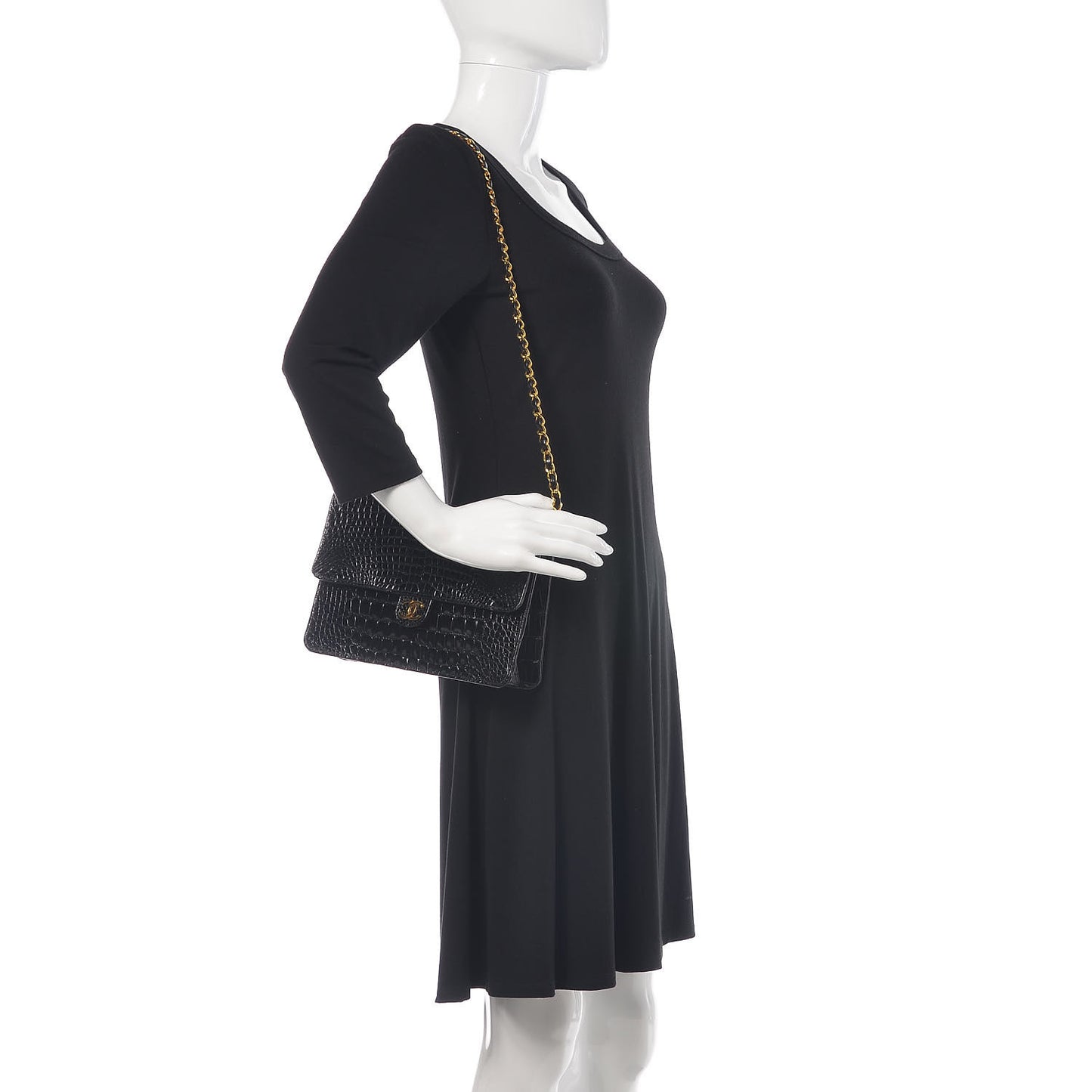 Shiny Crocodile Small Single Flap Black