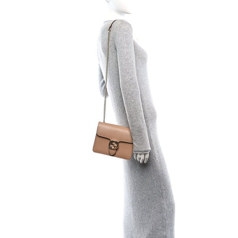 Dollar Calfskin Small Interlocking G Shoulder Bag Camelia