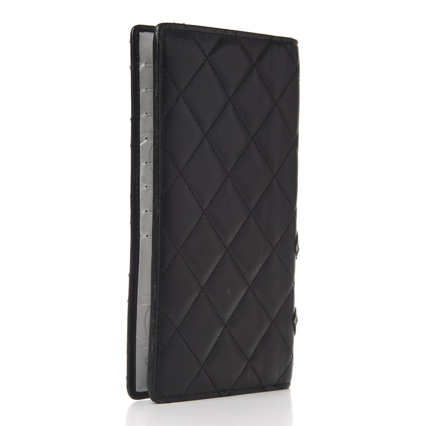 Calfskin Quilted Cambon Yen Wallet Black Silver