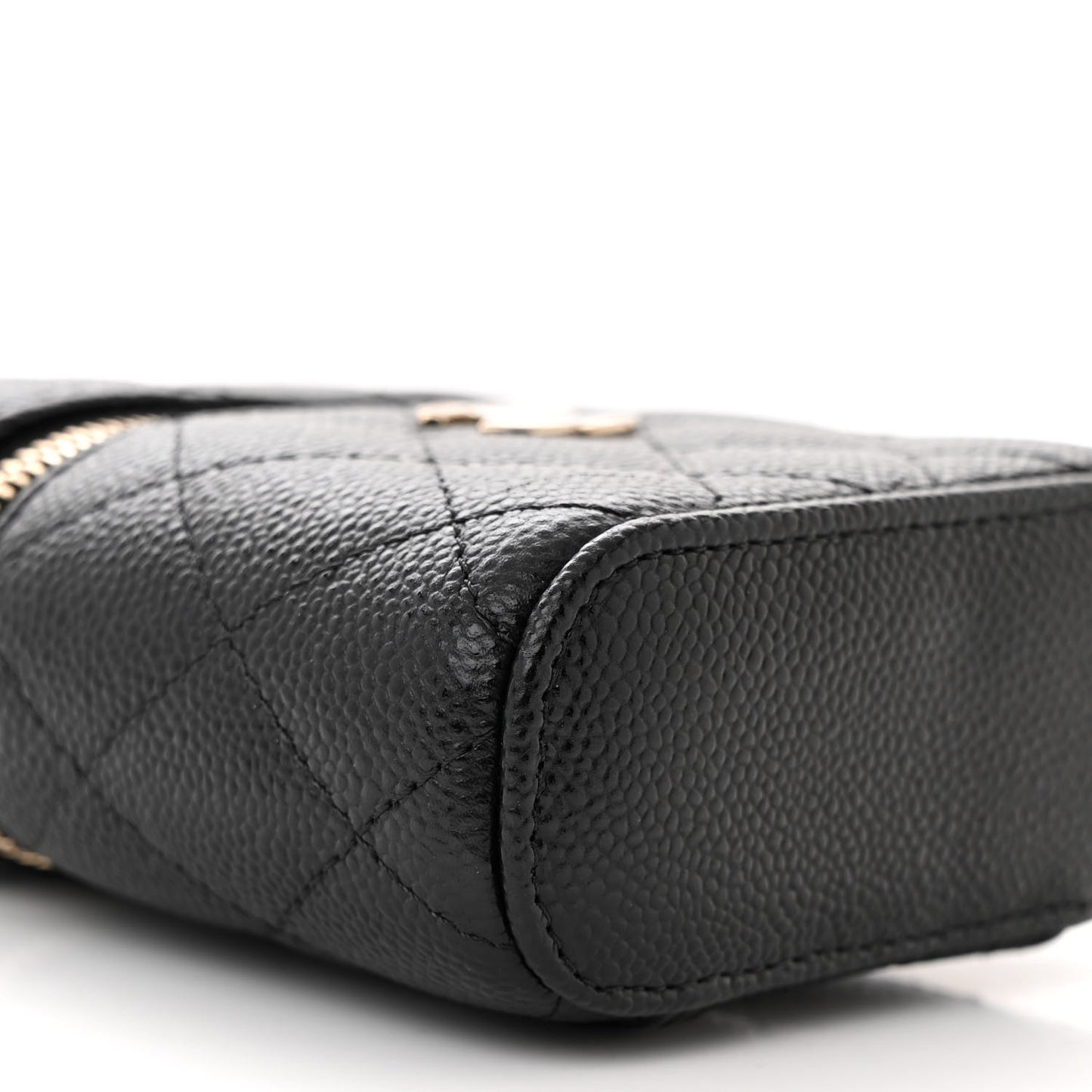 Caviar Quilted Top Handle Mini Vanity Case With Chain Black