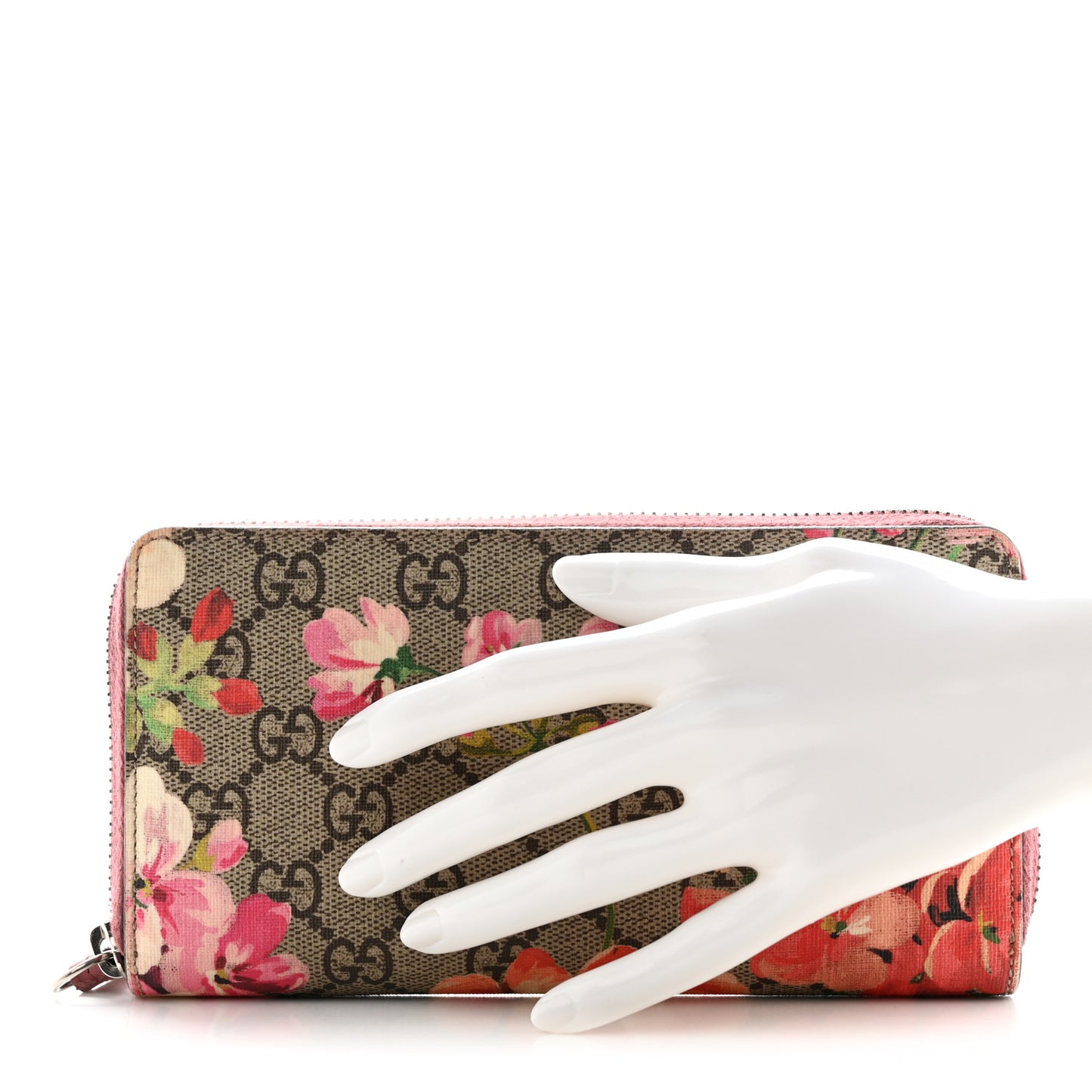 GG Supreme Monogram Blooms Zip Around Wallet Beige Multicolor Dry Rose