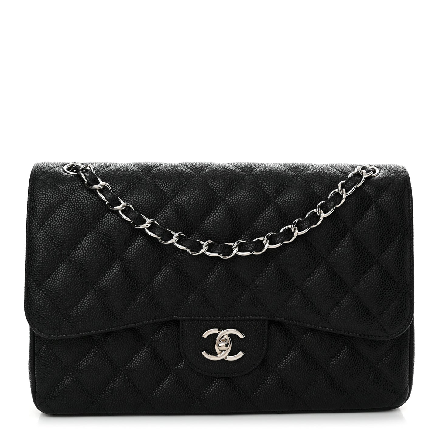 Caviar Quilted Jumbo Double Flap Black