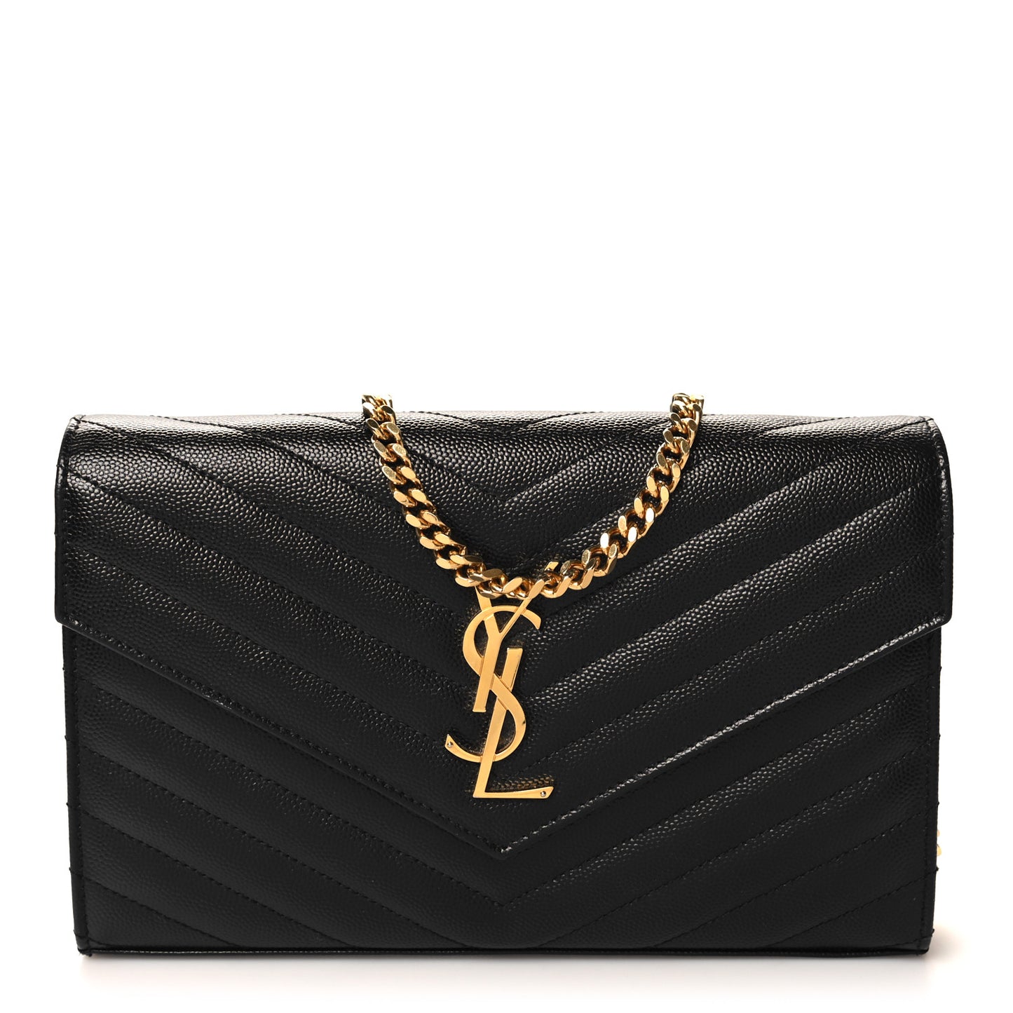Grain De Poudre Matelasse Chevron Monogram Chain Wallet Black