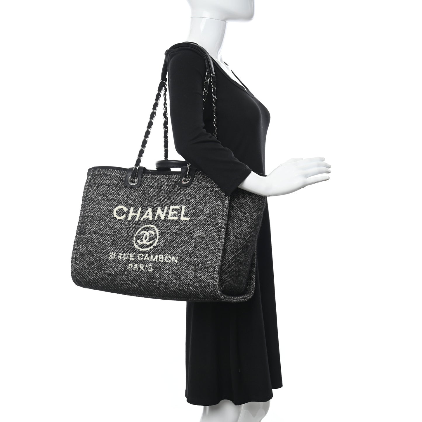 Mixed Fibers Calfskin Medium Deauville Tote Black