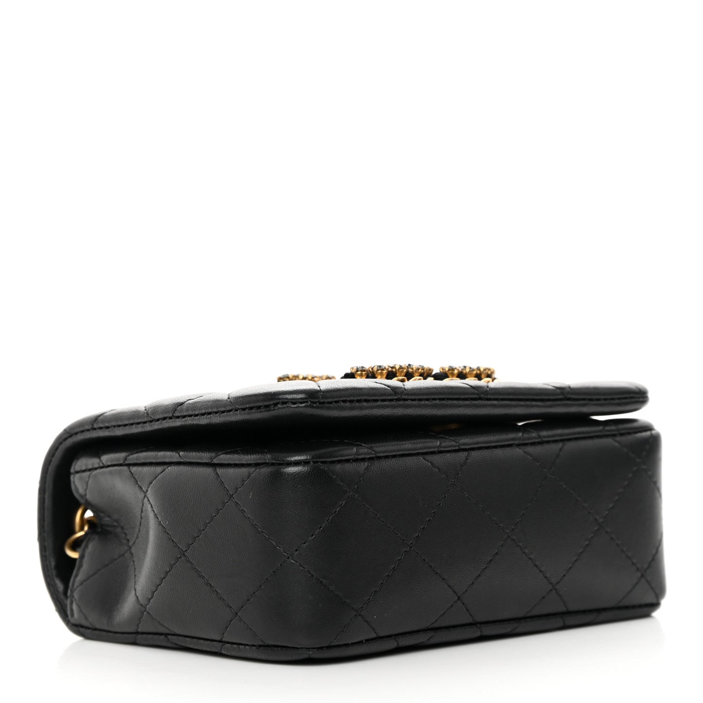 Lambskin Quilted Crystal CC Mini Flap Black